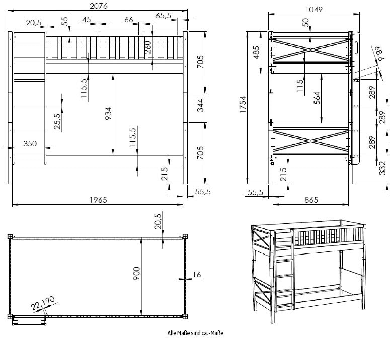 Vipack Lit superposé Fabriqué en Europe,  Lit superposé avec 2 couchages 90 x 200 cm