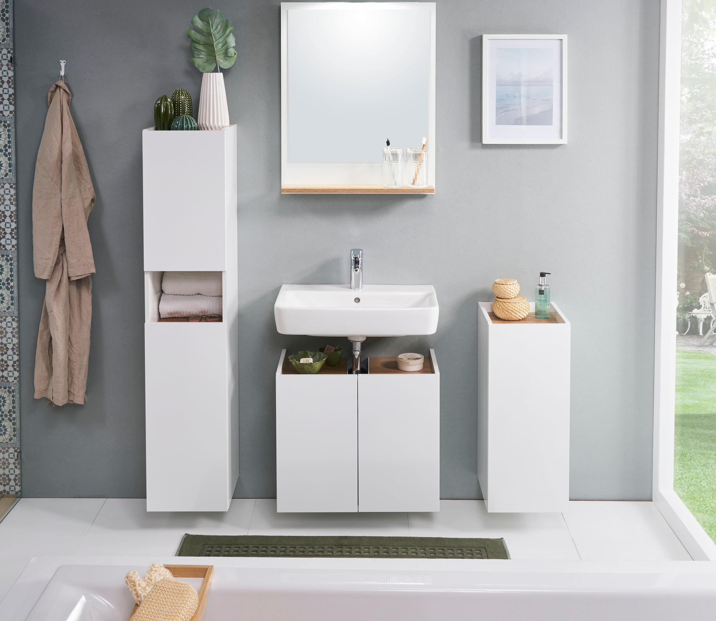 Saphir Ensemble de meubles de salle de bain »Quickset 947 2-teilig, Waschbeckenunterschrank mit Spiegel« 2 cuis tlg.
