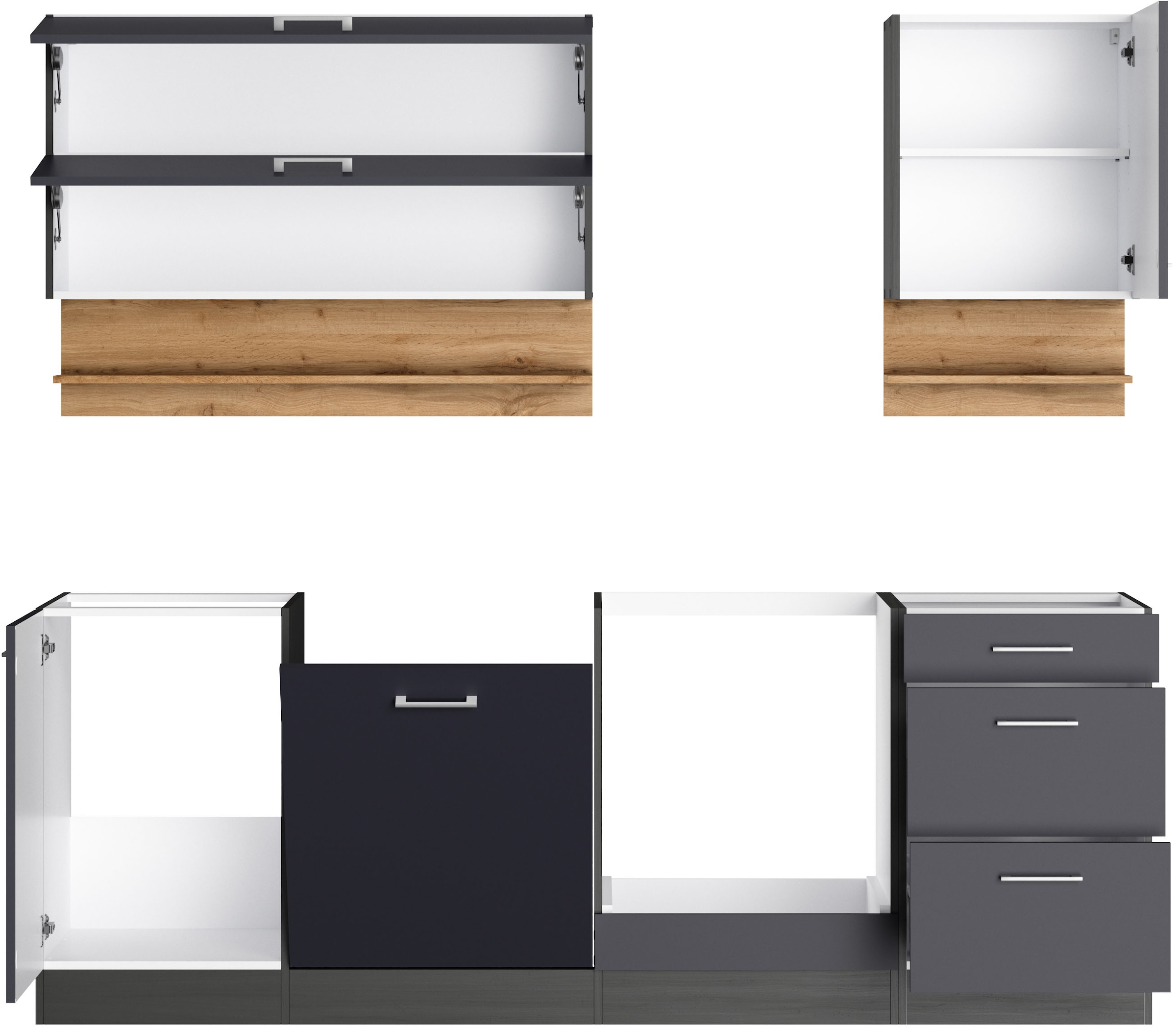 KOCHSTATION Kitchenette »KS-Milan« 220 cm de large, coulisses métalliques robustes, beaucoup d’espace de rangement
