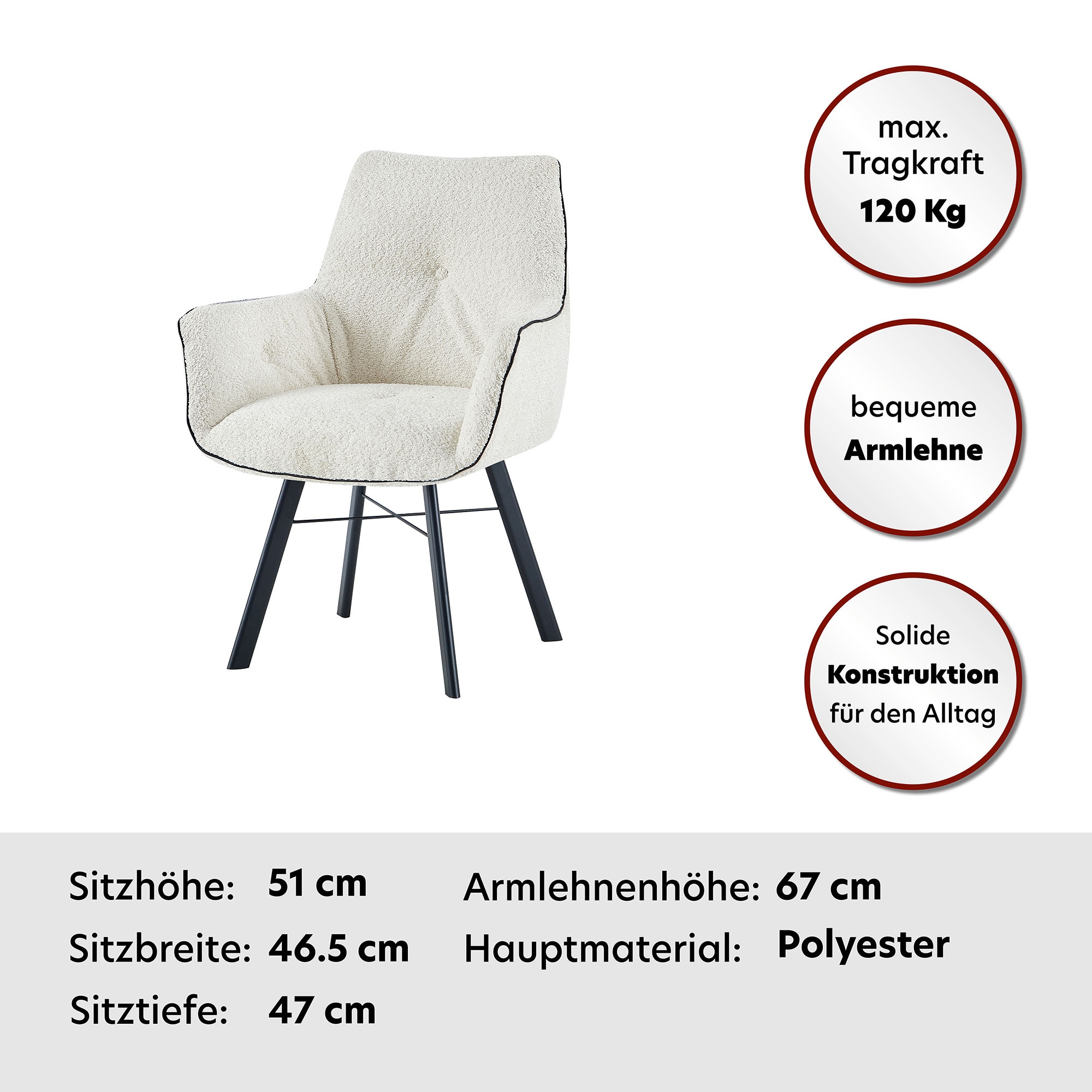 Kayoom Chaise avec accoudoirs »Stuhl Allie 125, mit Armlehne, 180° drehbar, mit Rückholautomatik« () 1 cuis180°-drehbar mit Auto-Rückholfunktion,einfaches Aufstehen mit Armlehne