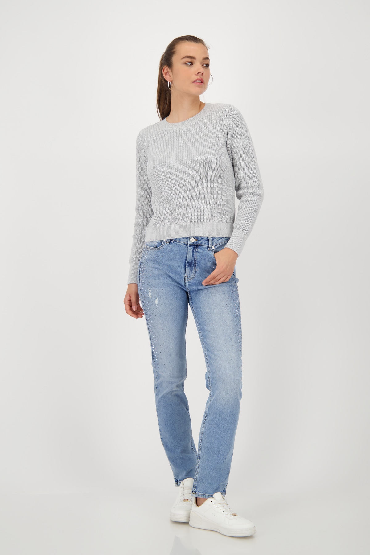 Monari Pull en tricot »Pullover Basic Lurex« Mit Rundhalsausschnitt