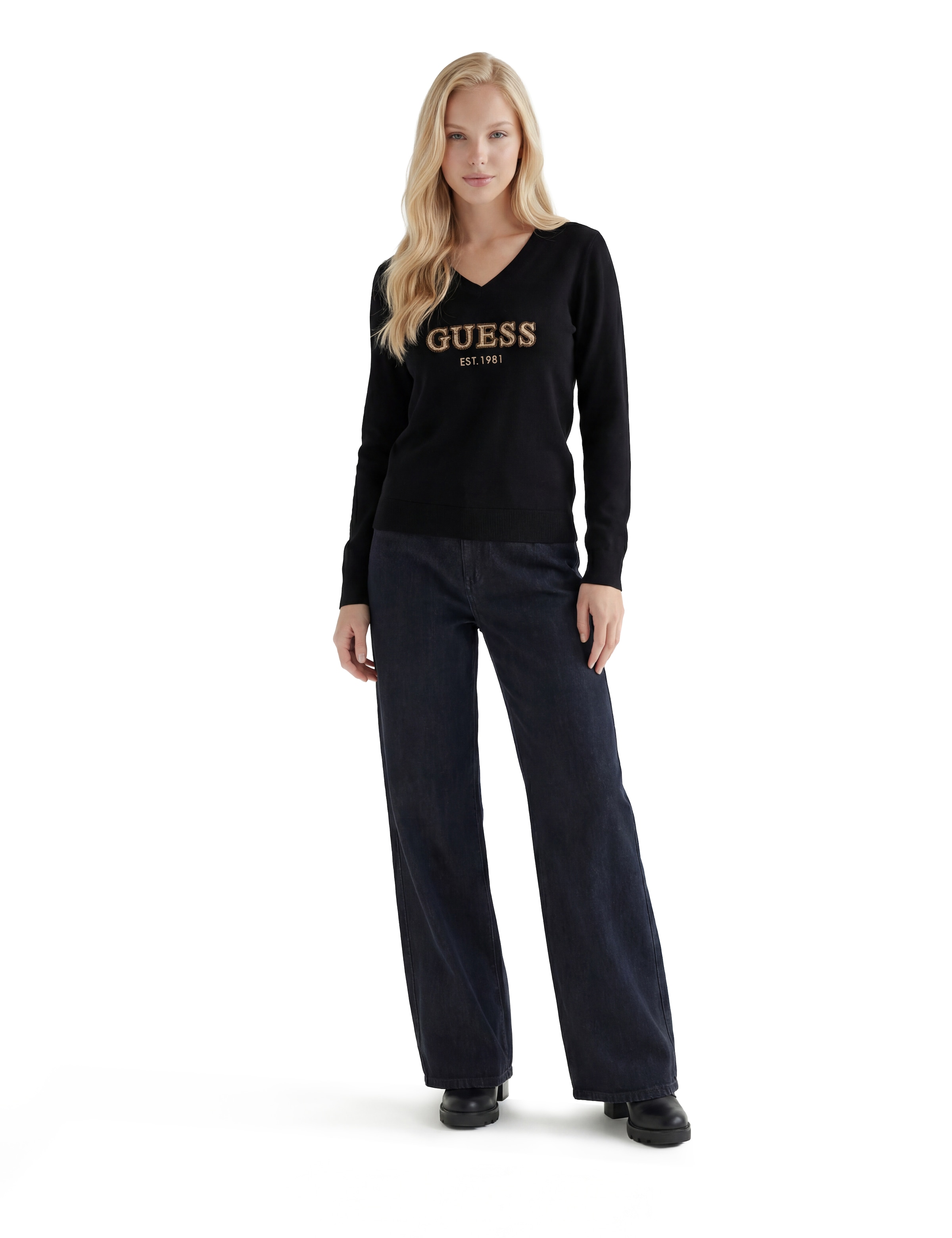 Guess Pull col V »LS VN HANNAH LOGO SWTR« aus Viskosemix, Logoschriftzug