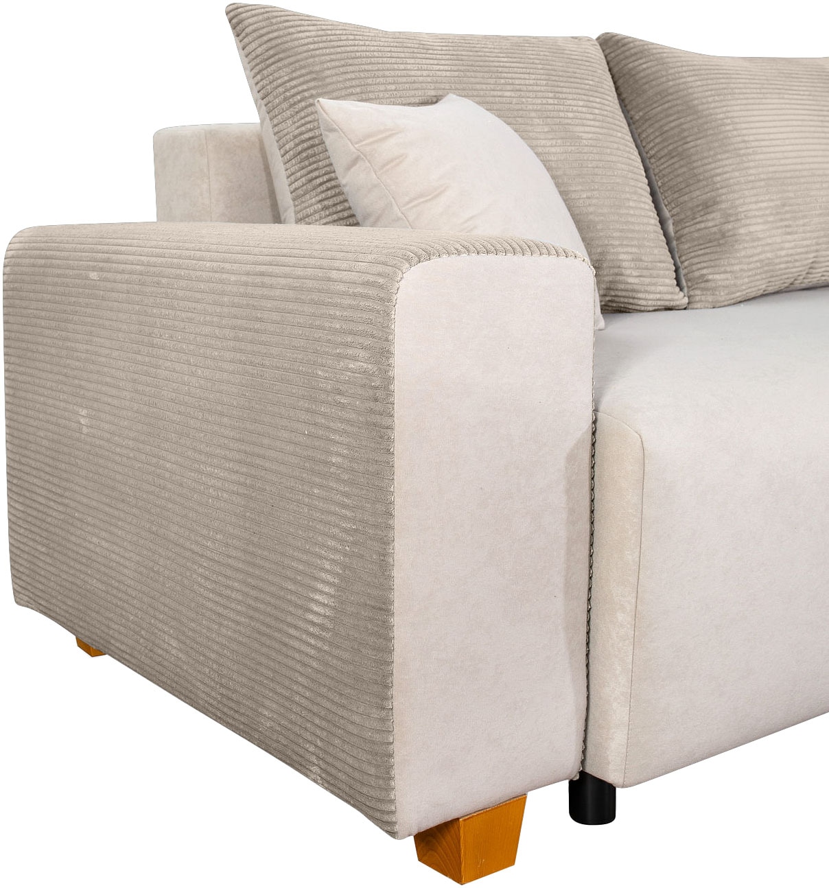 COLLECTION AB Canapé-lit »Yves, B: 243 cm, Liegefl. 142x194 cm« Bettfunktion, Bettkasten & 2 Zierkissen, Federkern