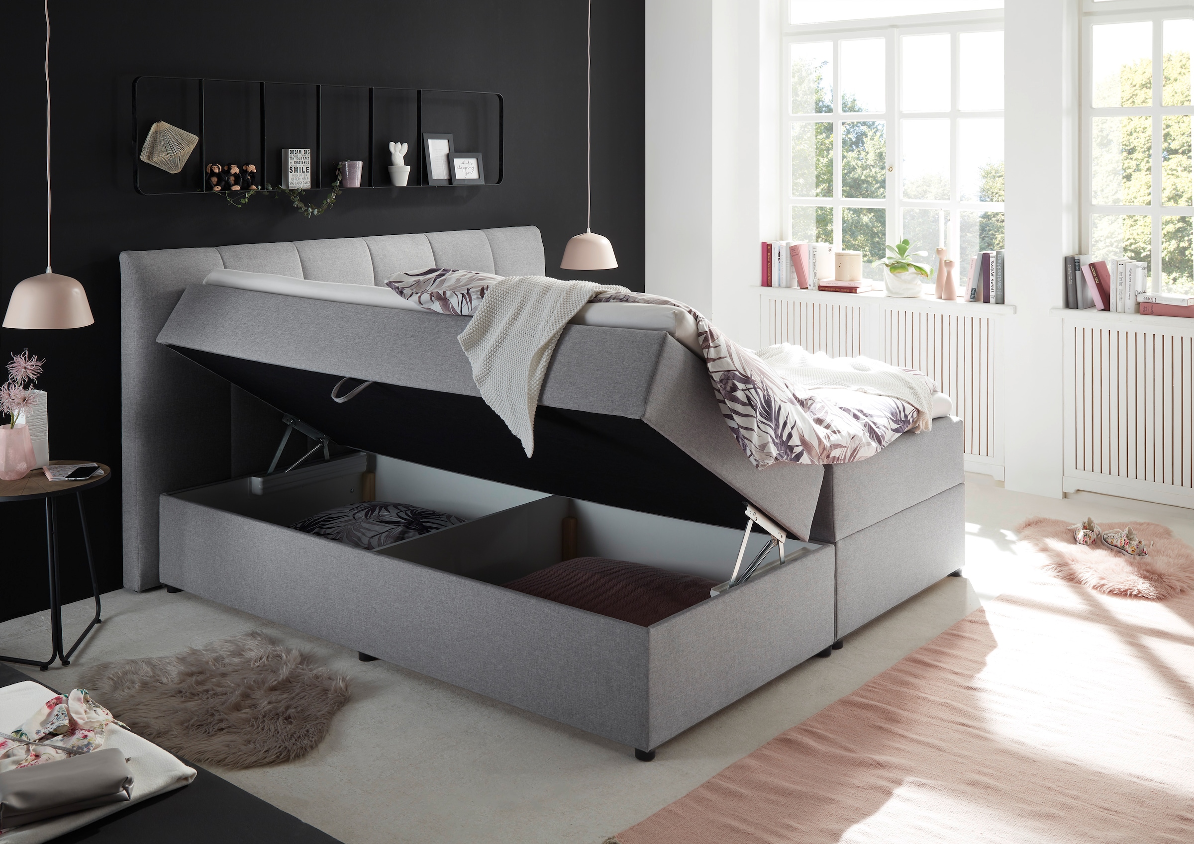 ED EXCITING DESIGN Boxbett »GRANADA, Polsterbett mit Bettkasten und Taschenfederkernmatratze H3« mit Komfortschaum-Topper, Webstoff-Bezug, Liegefläche 180x200cm