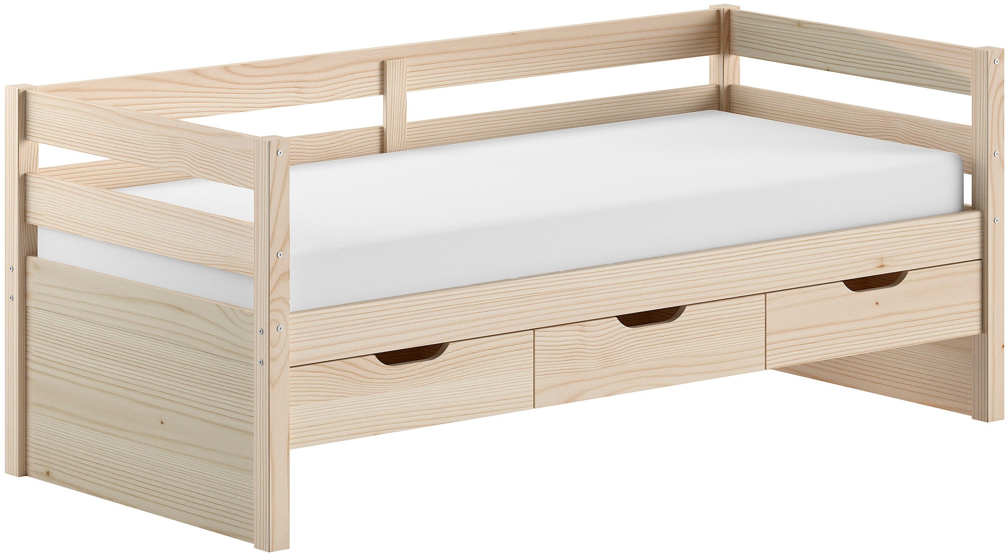 Vipack Funktionsbett »Margrit, mit 3 Schubladen, zeitloses Design universell einsetzbar« Liegefläche 90 x 200 cm, inkl. Rolllattenrost und seitlichem Umbau,  stabiles Massivholzbett, wahlweise in 2 Farben erhältlich