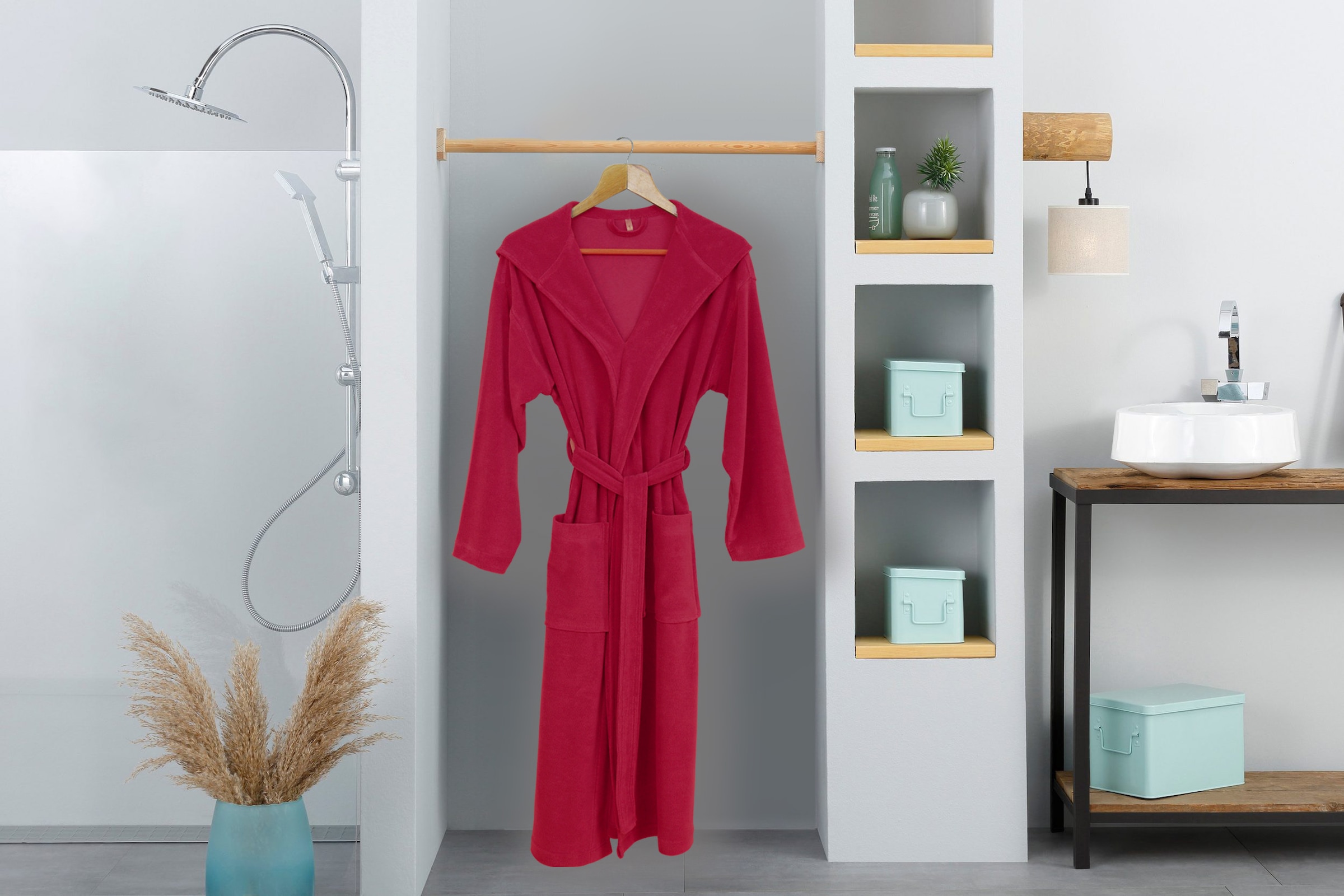 my home Damenbademantel »Jule, ideal für Sauna & Spa, Hotelbademantel, Morgenmantel« 1 Stk. tlg., einfarbiger Leichtfrottier-Bademantel, hoher Baumwollanteil, XS-4XL