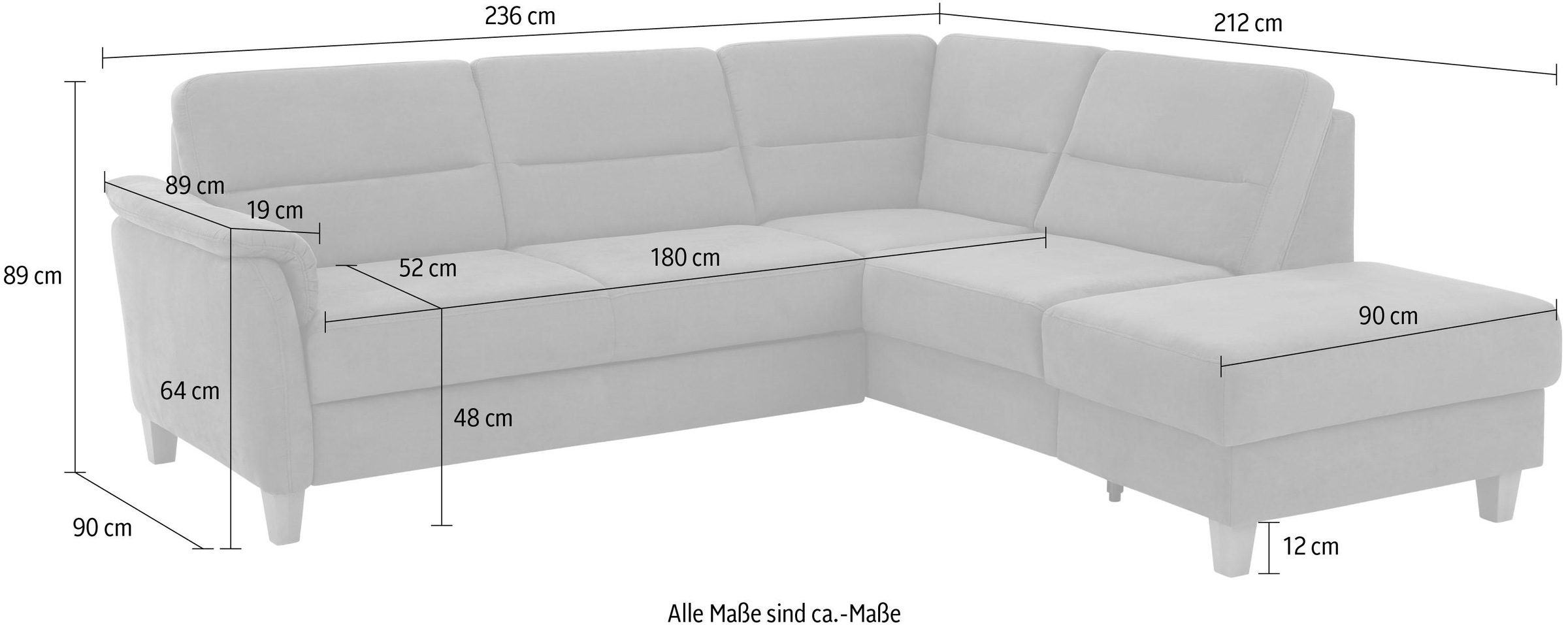Home affaire Canapé d'angle »Palmera L-Form, B: 236 cm« optional Bettfunktion & Bettkasten, Federkern