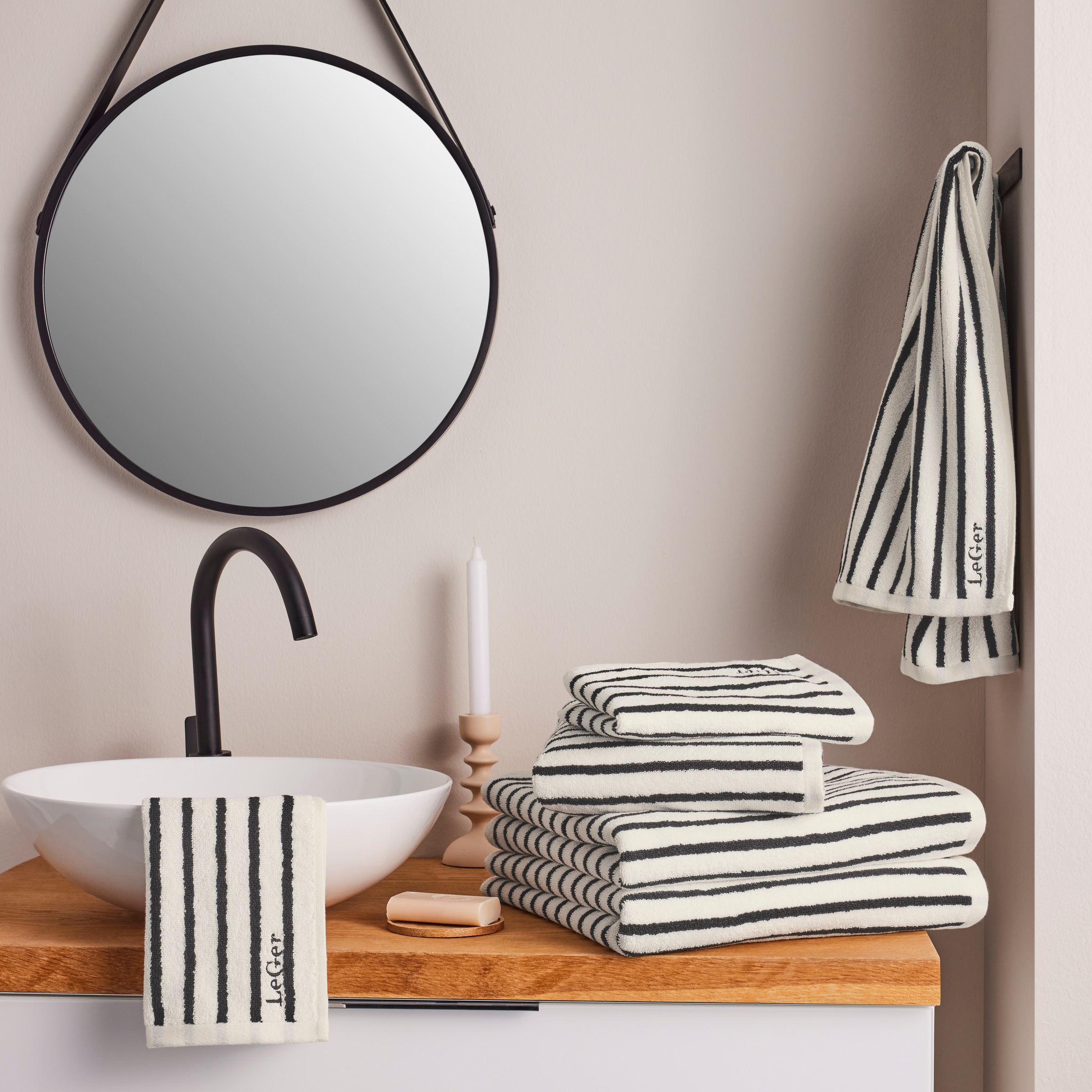 LeGer Home by Lena Gercke Set de serviettes »Tamsin, Duschtücher, Handtücher, Gästetücher, Premium 500 gr/m²« Ensemble 6 cuis Frottee avec broderie logo, 100% coton, rayé, doux, garantie 5 ans