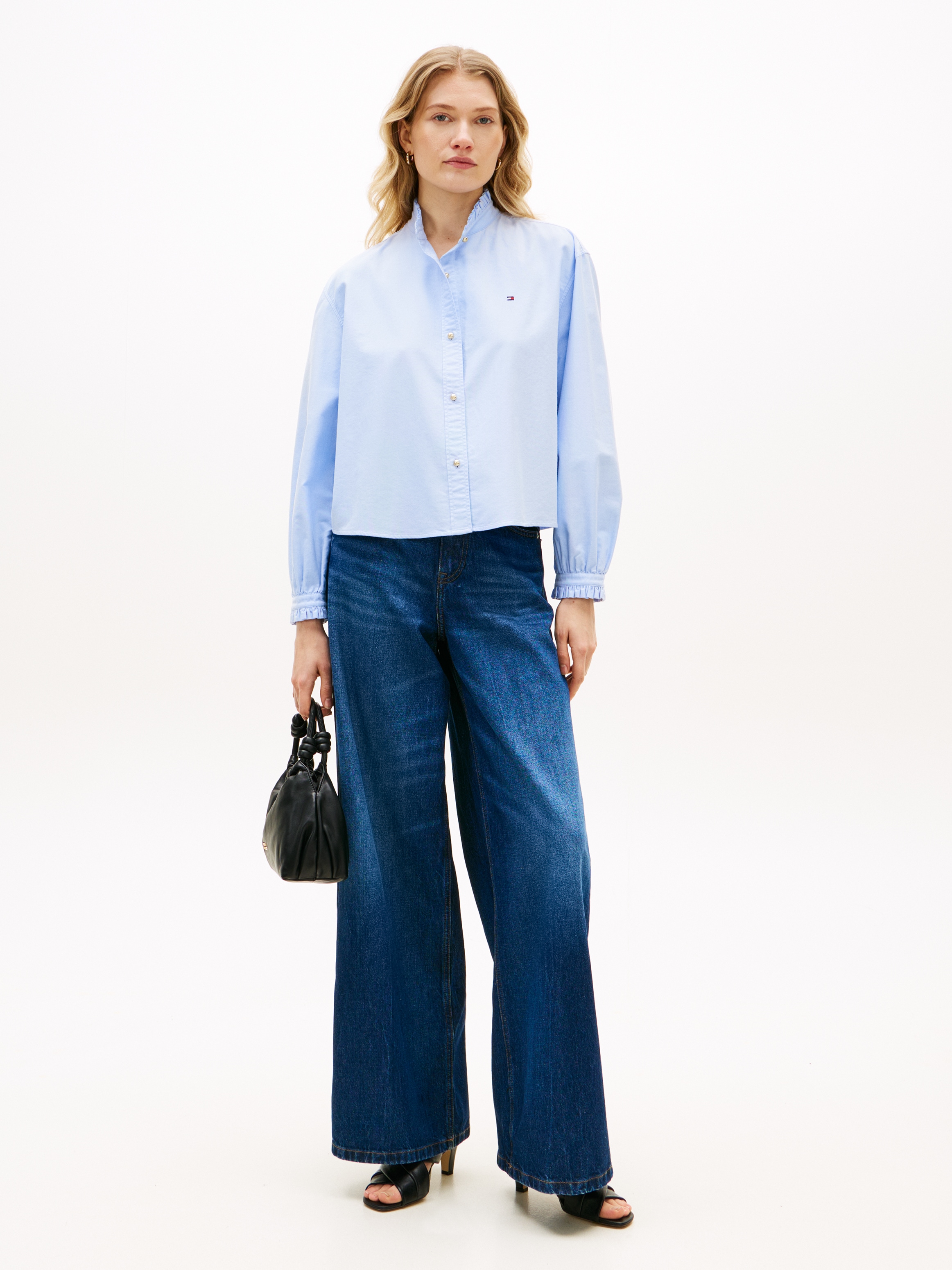Tommy Hilfiger Langarmbluse »OXFORD CROP RUFFLE LS SHIRT« mit Rüschen-Details, boxy