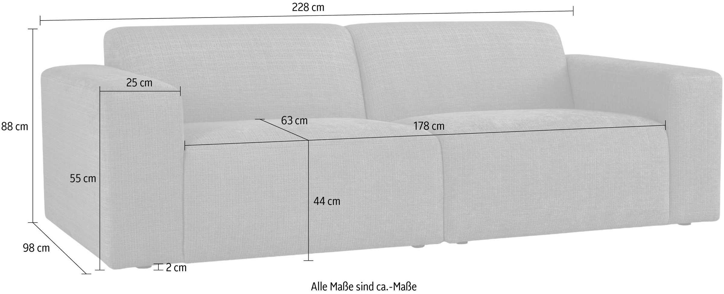 GOODproduct 3-places »Koa, 228 cm, Modulsofa in Cord, Chenille, Struktur, Webstoff« Designsofa, weicher Lounge-Sitzkomfort, Welleunterfederung, bodentief