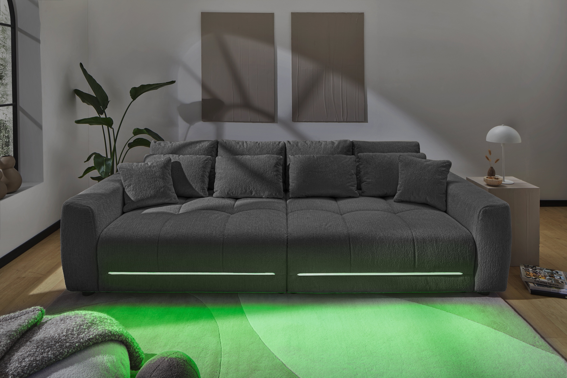Jockenhöfer Gruppe Big-Sofa »Lumina, XXL, B: 294 cm, mit LED-RGB-Beleuchtung, Liegefläche 120x240cm« Mega-Sofa, inklusive Federkernpolsterung und 10 Kissen