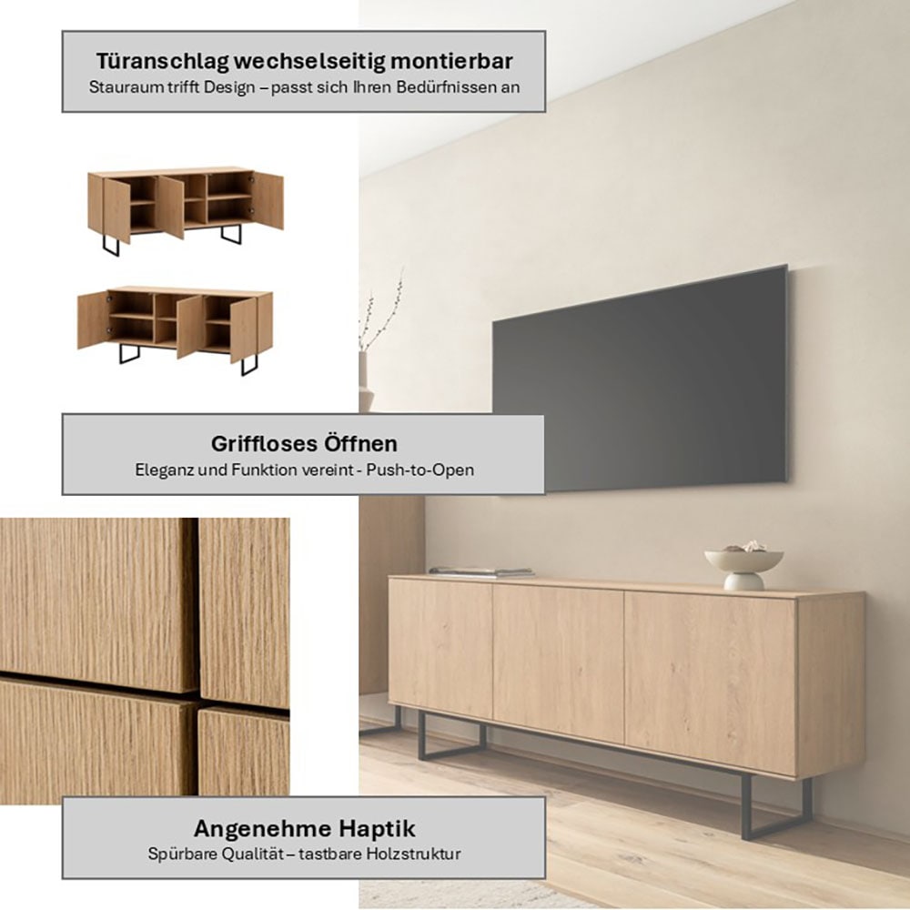 Home affaire Table basse »Lund, moderner TV-Unterschrank, Kommode mit Kufengestell« ausreichend Stauraum, vielseitig einsetzbar, 150 cm breit