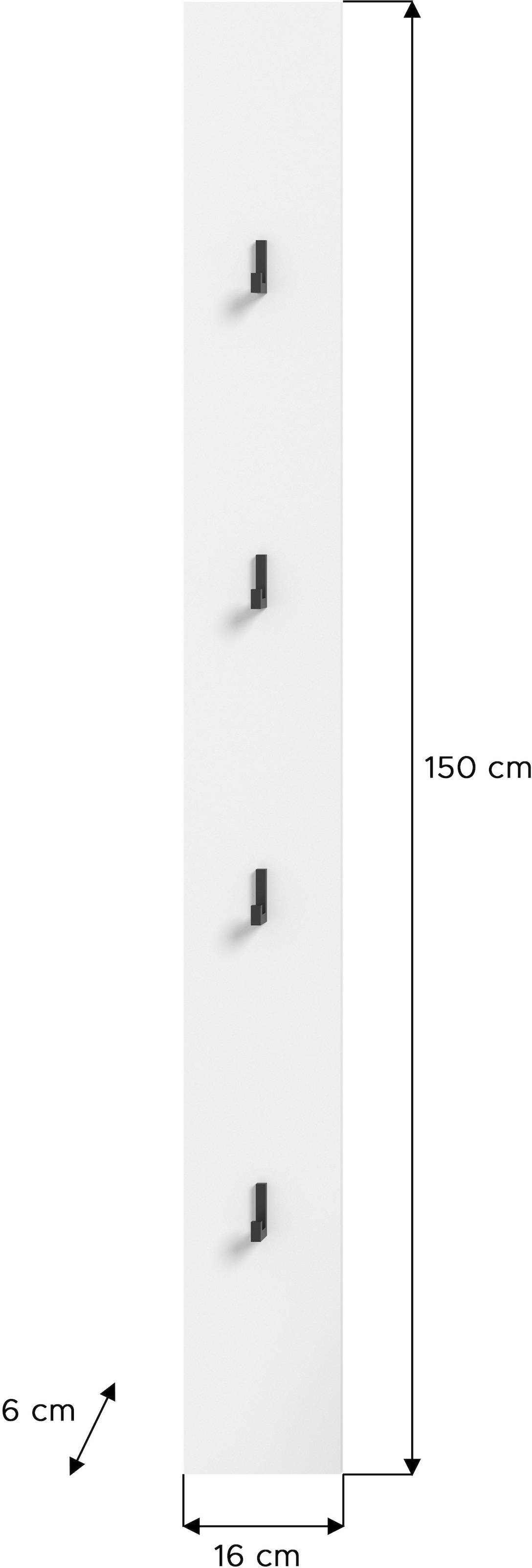 welltime Barre à crochets »VICENZA, TOPSELLER!, Höhe 150cm, 4 schwarze Haken« Paneel, Wandpaneel, Paneel, Wandhaken, Wandboard