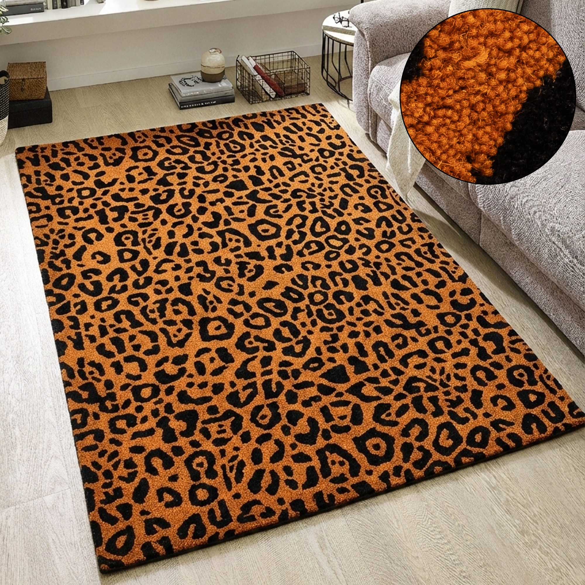 GOODproduct Tapis en laine »Gabbo Leo, Leopardenmuster, handgearbeitet« Rectangulaire 14 mm Höhe reine Wolle, Uni, Wohnzimmer, Schlafzimmer, Esszimmer