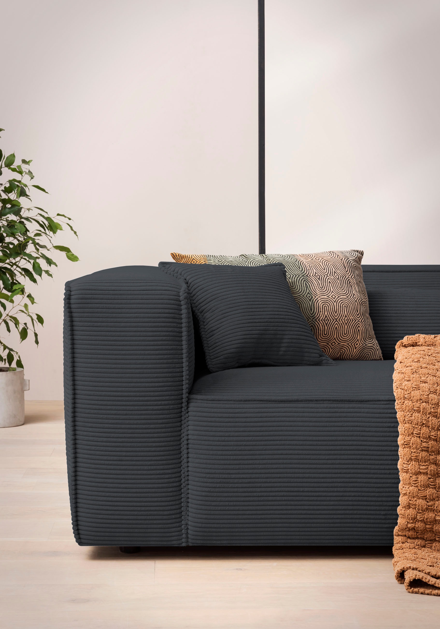 LeGer Home by Lena Gercke Canapé d'angle »PIARA XXL, L-Form, Schlaffunktion, Cord, Leinenoptik o. Strukturstoff« Hocker stellbar zum Schlafsofa (Krokodilverbinder), tiefe Sitzfläche