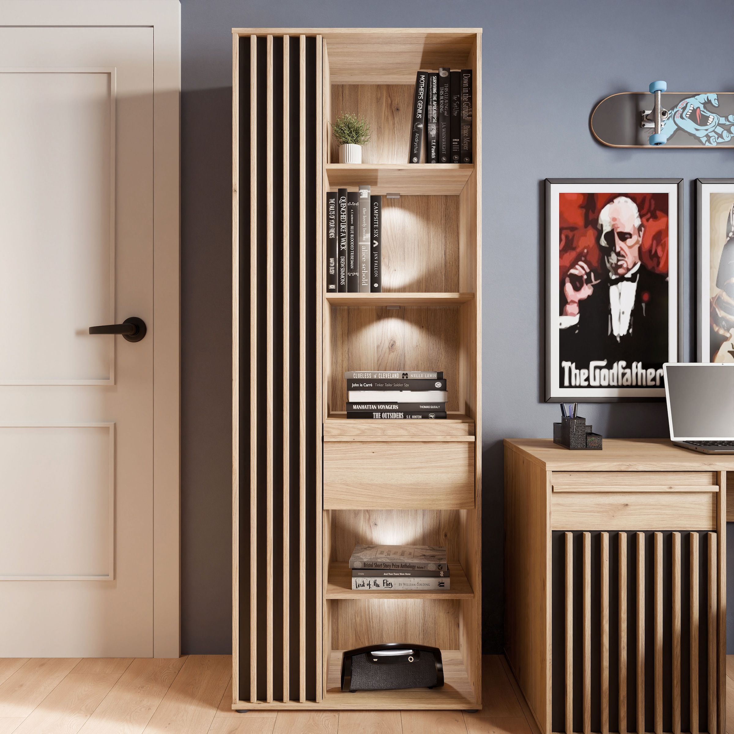 FORTE Étagère »Stauraumregal, 1T/1SK, Soft Close, Vollauszug SK« L/H/P 73,1/200,1/41,7 cm éclairage optionnel