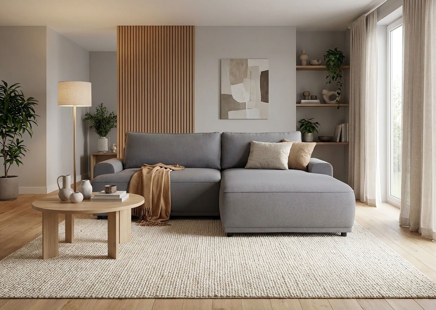 TRENDMANUFAKTUR Canapé d'angle »Fordon, Schlafsofa mit Bettkasten, Couch in L-Form, Breite 250 cm« en structure LUMOS, effet 3D, anthracite, méridienne droite