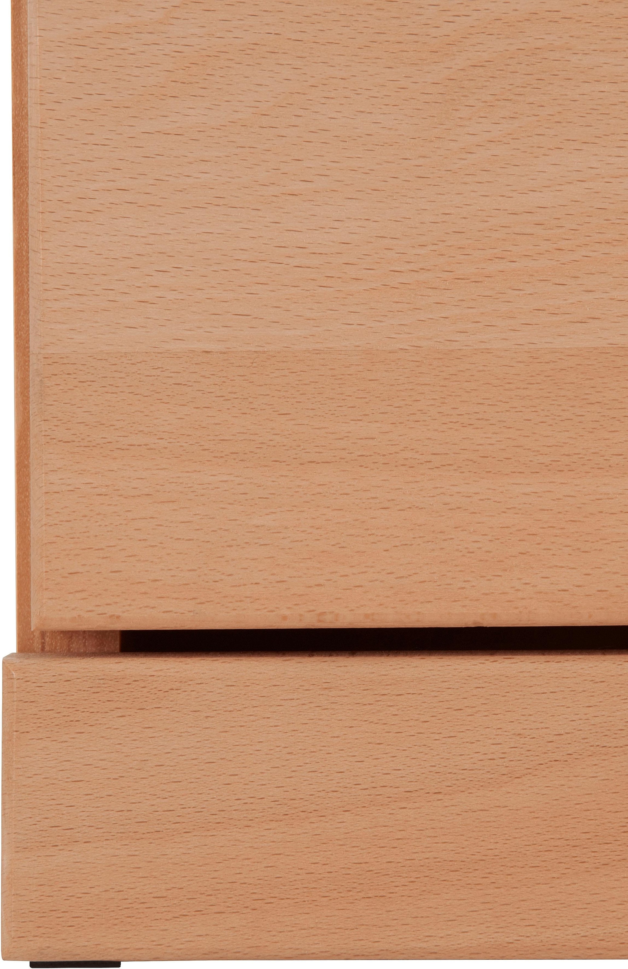 GOODproduct Table basse »Ribe,180cm breit, Fronten Massivholz,6 Fächer,Kabeldurchführung« Korpus Holzwerkstoff,Glaseinsatz aus gehärtetem Glas,Böden versetzbar