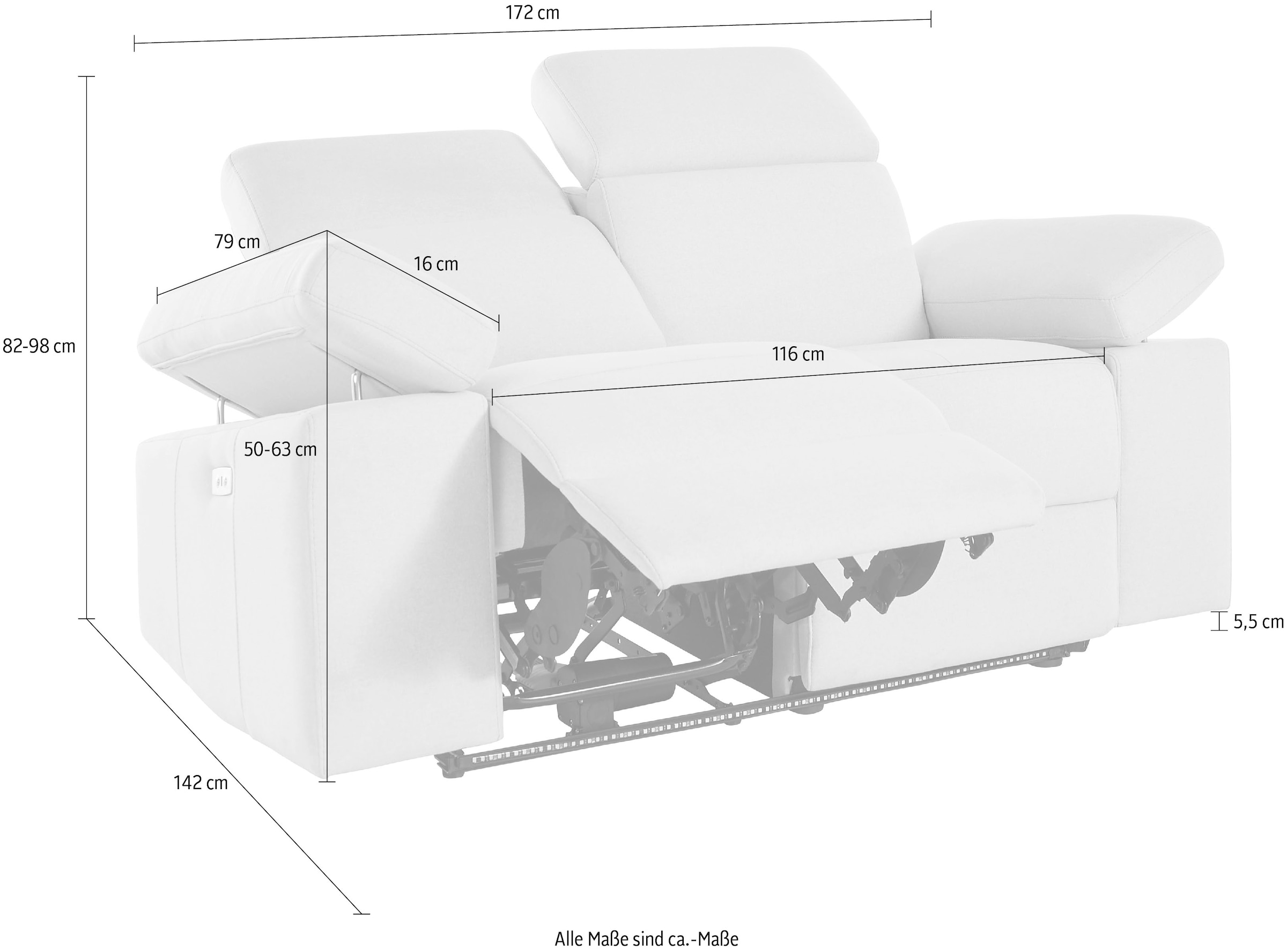 Home affaire 2-places »Kilado« mit Relaxfunktion, verstellbarer Armlehne, Kopfteilverstellung