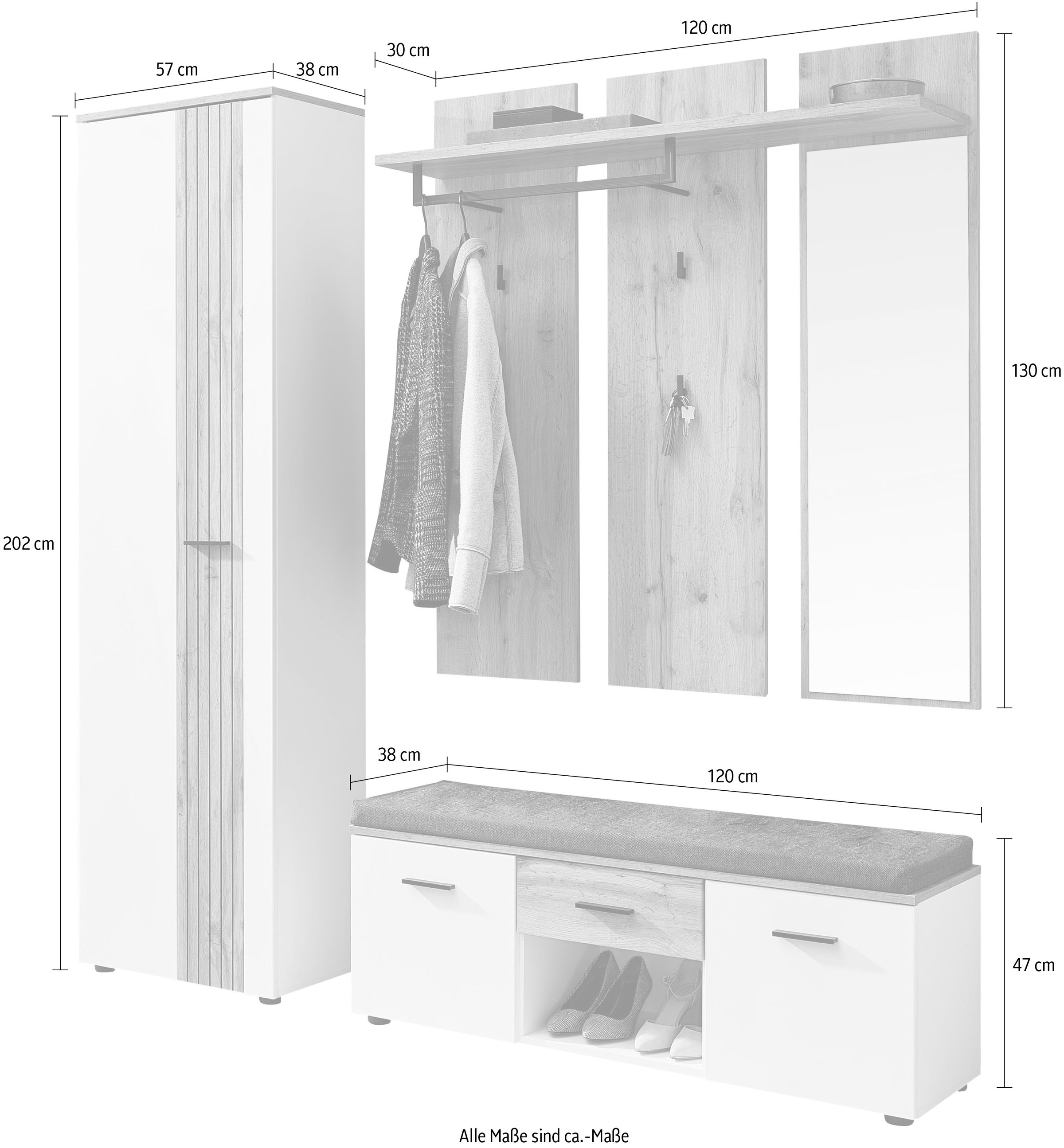 Innostyle Ensemble de vestiaires »Garderobenset Sparks, 192x202x38cm (B/H/T)« 3 cuis tlg.