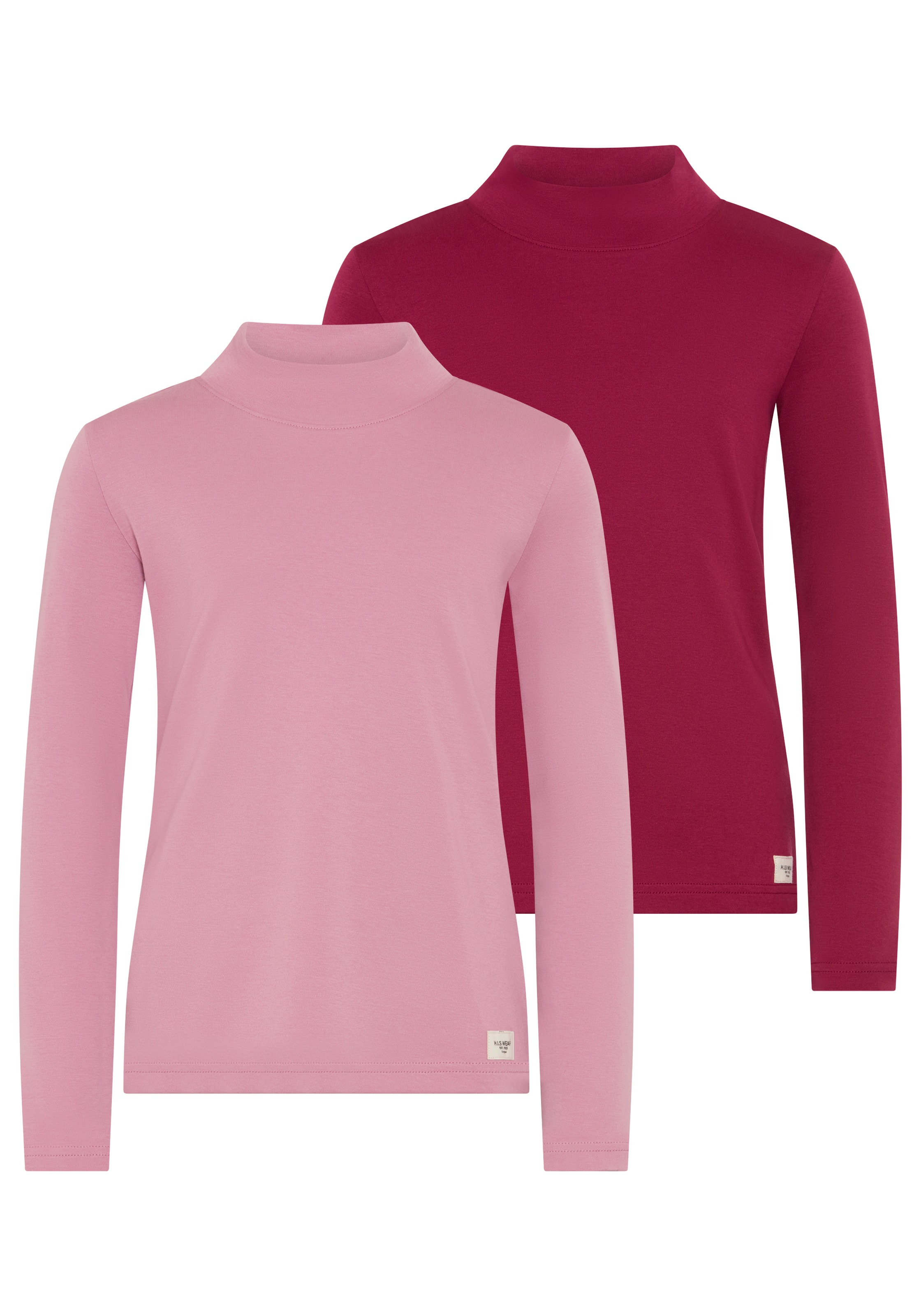 H.I.S T-shirt à manches longues »2er Packung Shirts in Interlockware, kurze Form« Paquet, 2,  10 : à manches longues, col roulé et encolure ronde, uni