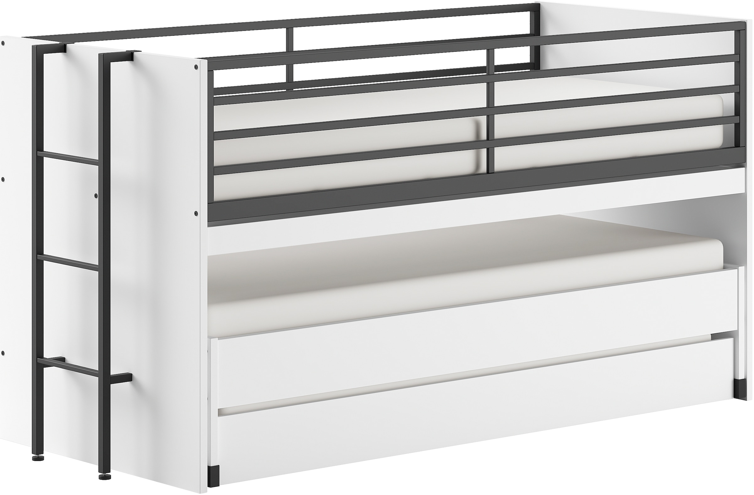 Vipack Lit superposé »praktisches Etagenbett mit viel Funktion, 2 Dekore zur Wahl« L/H/P env. 219x114x98 cm, échelle métal et protection anti-chute noire,  pour petits espaces, 2 surfaces de couchage, tiroir-lit, incl. bureau