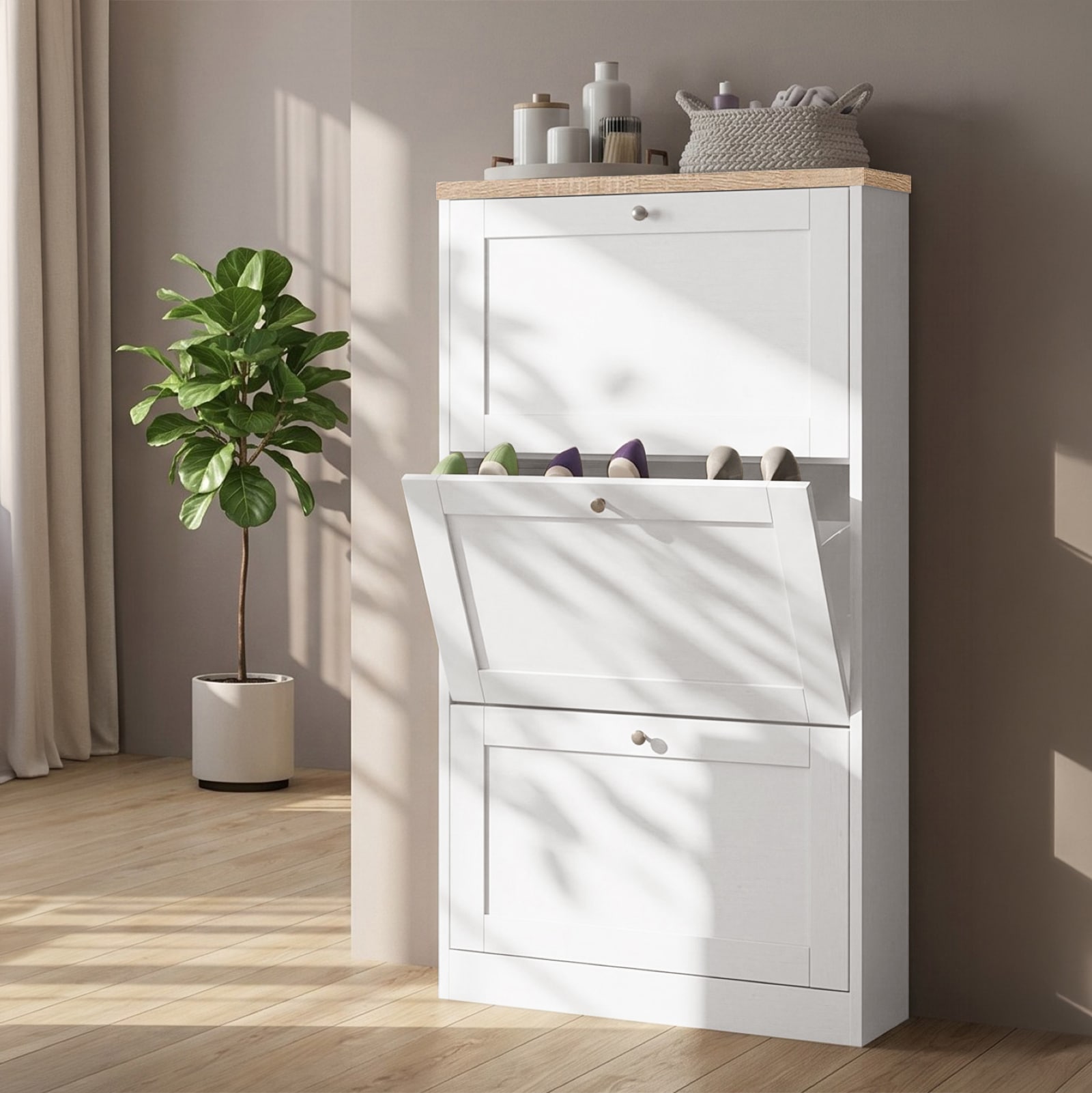 GOODproduct Armoire à chaussures »Heide« Largeur 70 cm, avec 3 volets et façade facettée, hauteur env. 130 cm