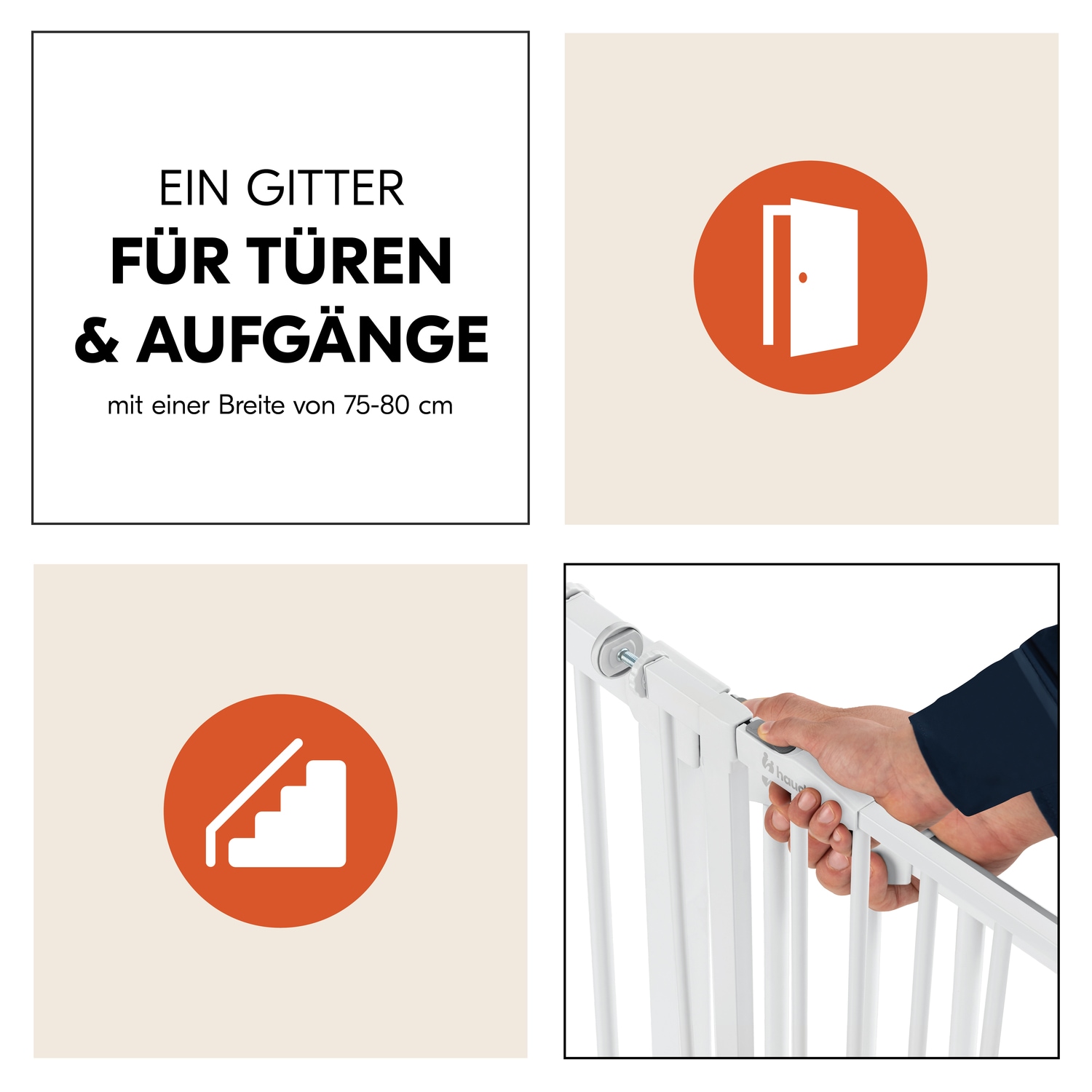 Hauck Türschutzgitter »Open N Stop 2, White« auch als Treppenschutzgitter verwendbar; 75-80 cm, erweiterbar