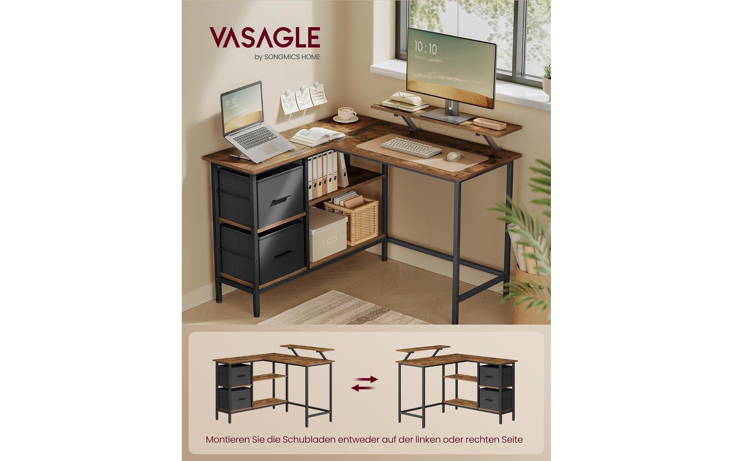 VASAGLE Schreibtisch »in L-Form 115 x 105 x 89.5 cm«