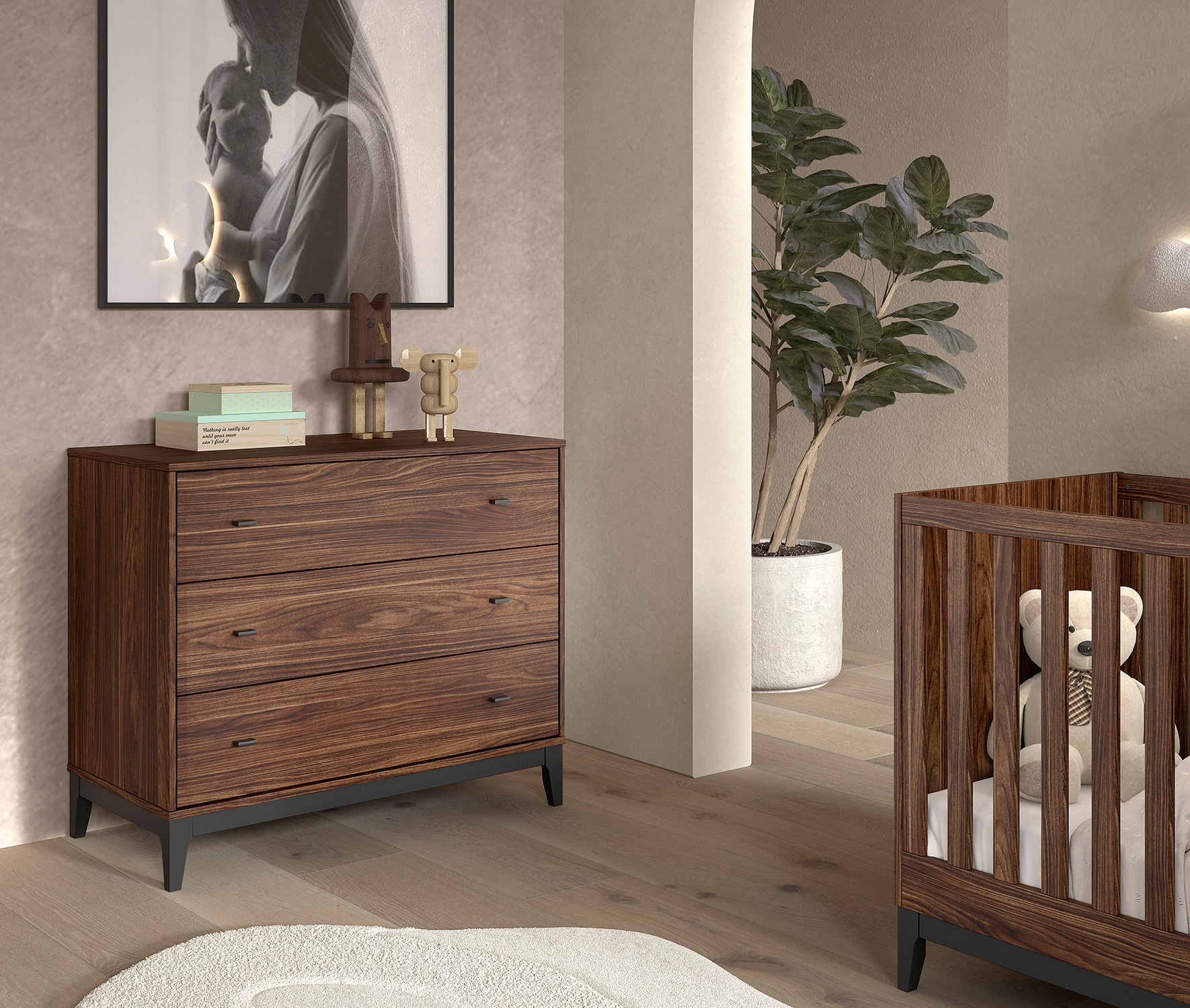 Vipack Commode »Ilyas, mit gradlinigem Design und viel Stauraum« pflegeleichte Melamin Oberfläche in Nussbaum Dekor