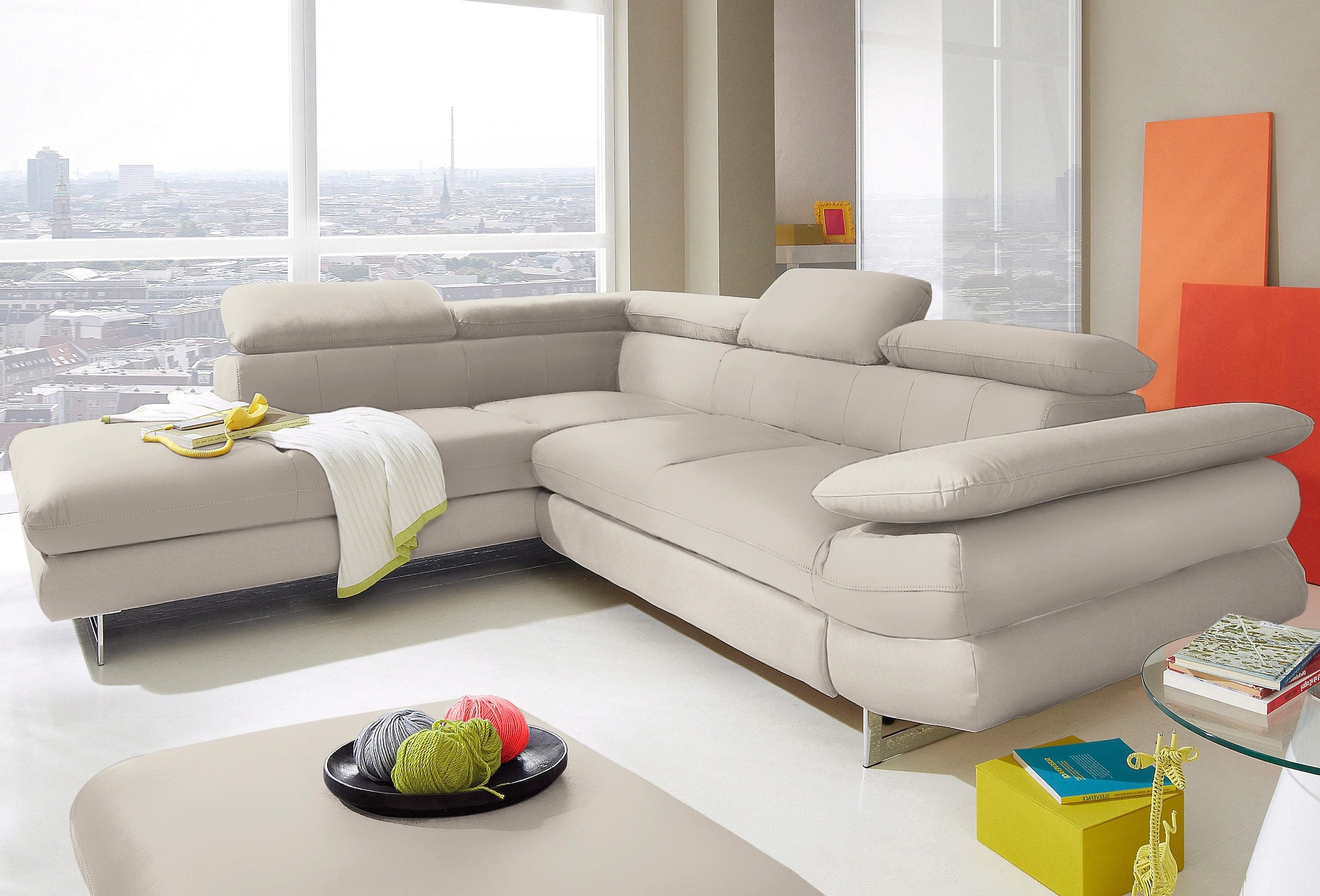 COTTA Ecksofa »Solution L-Form« mit Arm- & Kopfteilverstellung, wahlweise mit Bettfunktion