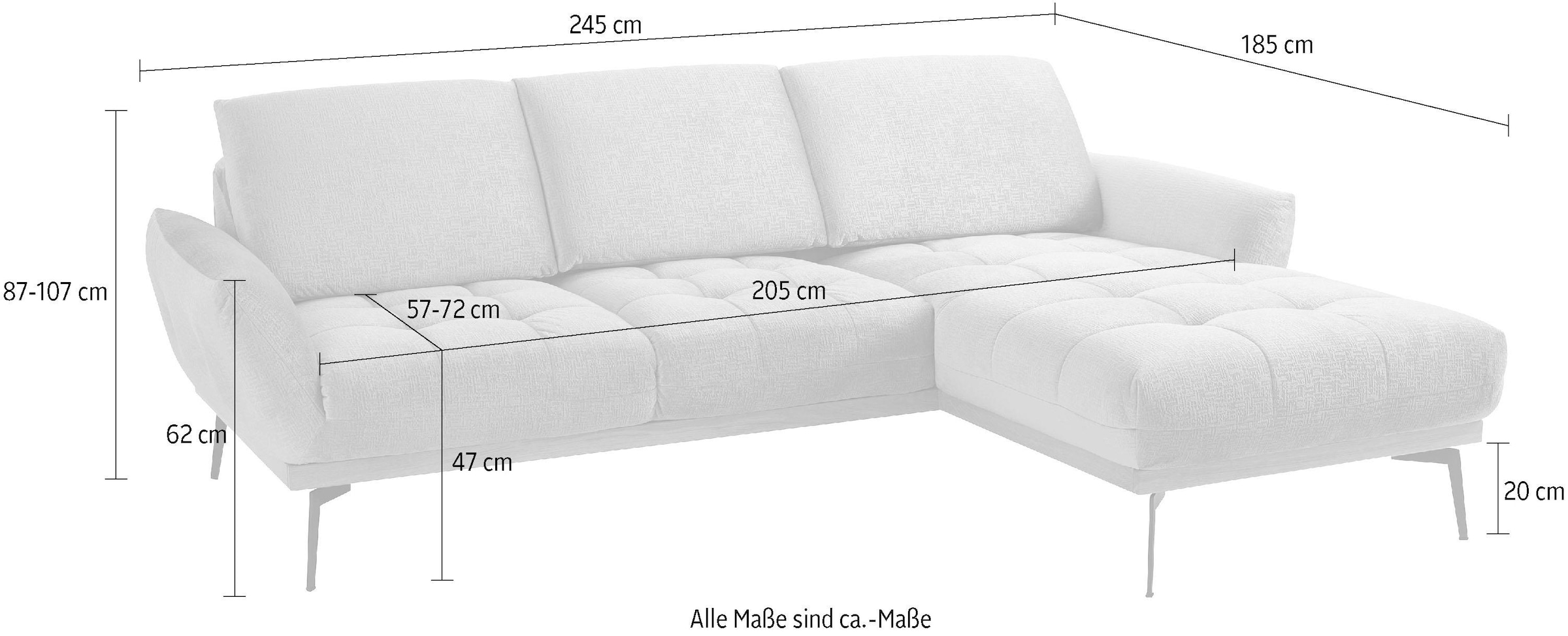exxpo - sofa fashion Canapé d'angle »Palic, inkl. Rückenverstellung, bequem, elegant, Breite 245cm, L-Form« vom Sofa zum Hochlehner. Hohe Füsse und Holzblende als Designmerkmal