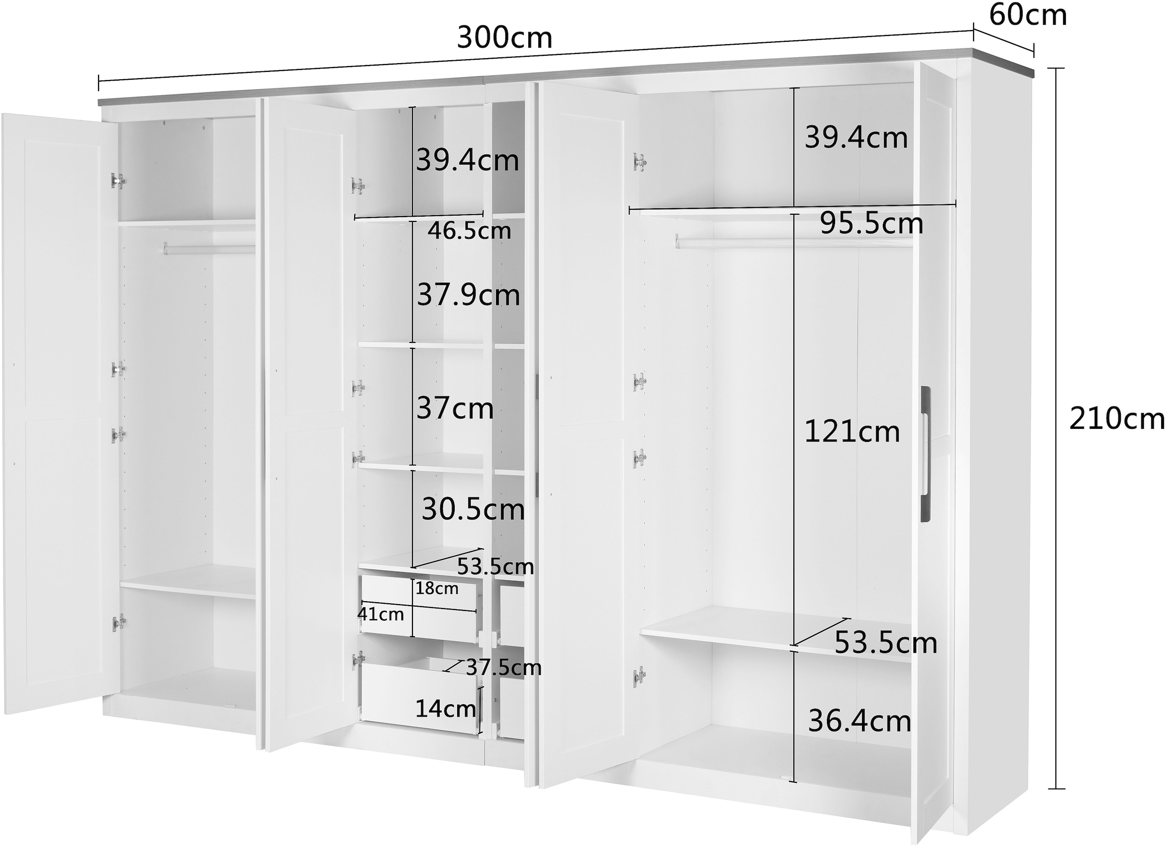 GOODproduct Armoires à vêtements »Büsum Schlafzimmer Schrank mit 6 Türen« Construction robuste et stable avec répartition optimale - largeur 3 m,  Armoire de chambre style campagne garde-robe armoire best-seller