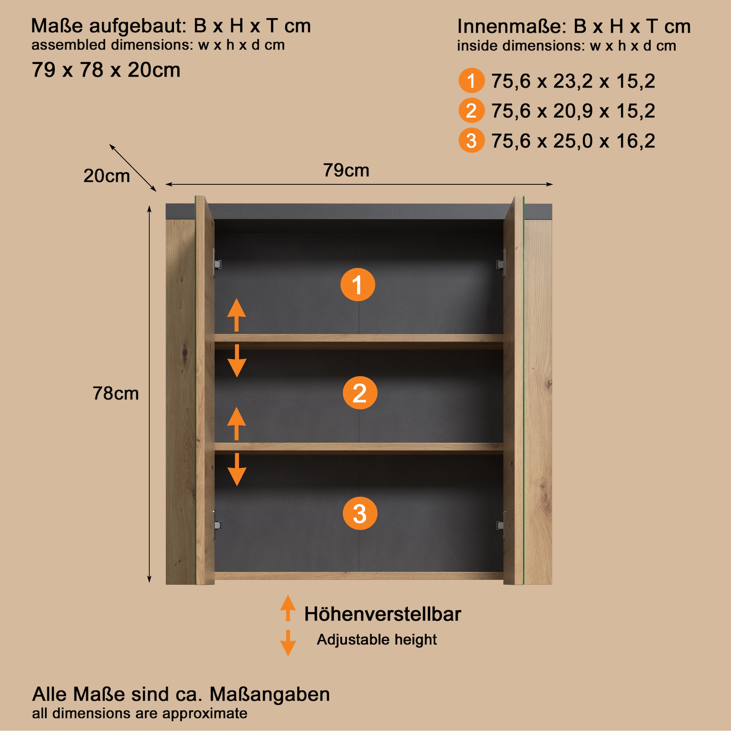 welltime Spiegelschrank »Ambres« Badspiegel in matter Echtholzoptik - Masse (B/T/H) 79/20/78 cm