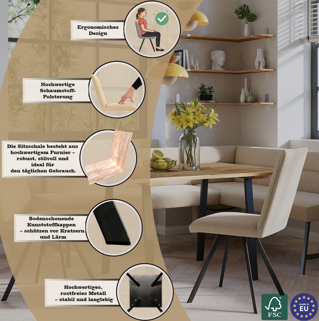 GOODproduct Ensemble de bancs d'angle »Sava« Set, 4 cuis tlg. Eckbank mit Wellenfederung im Sitz, Tisch Massiv Eiche