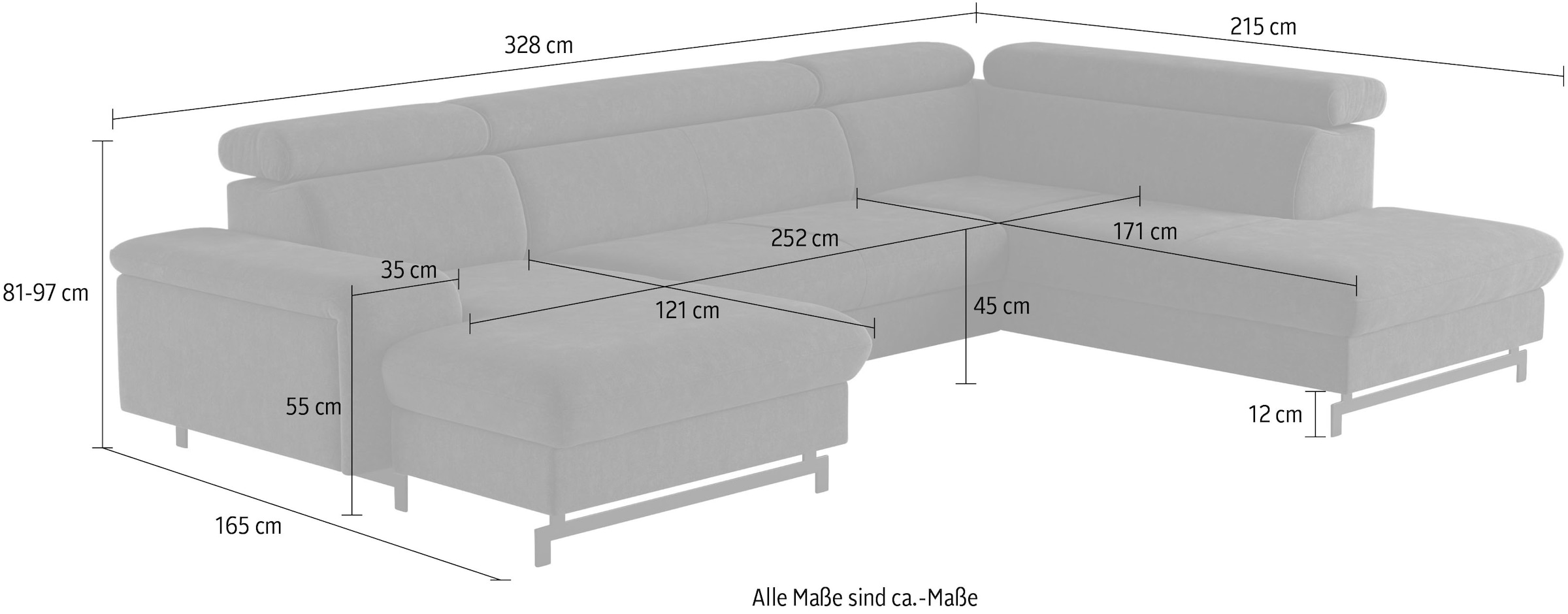COTTA Wohnlandschaft »Emma U-Form« mit Kopfteilverstellung, wahlweise mit Bettfunktion & Bettkasten