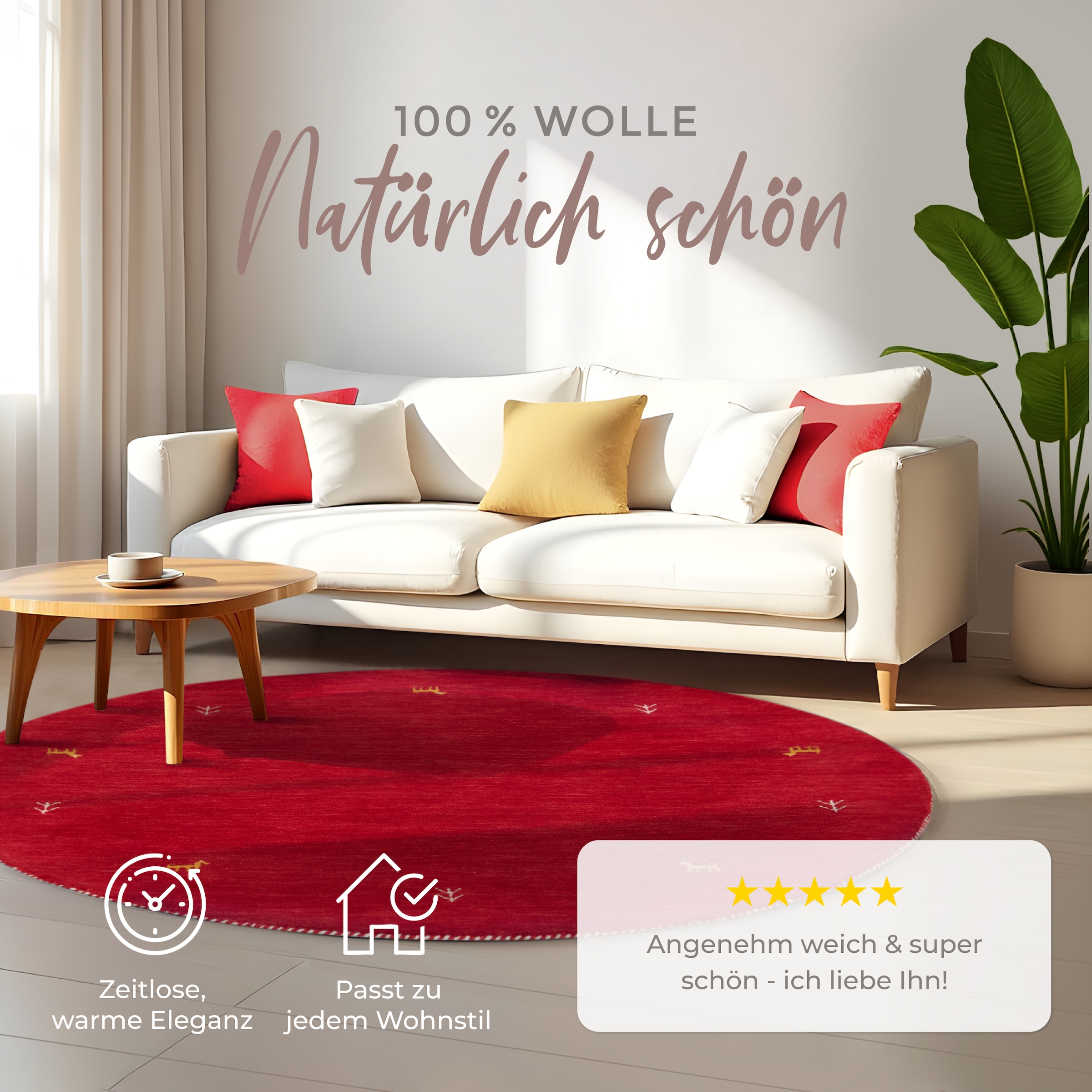 carpetfine Tapis en laine »Gabbeh Uni« Rond 15 mm Höhe reine Wolle handgewebt, Gabbeh Tiermotiv warmes Raumklima viele Grössen