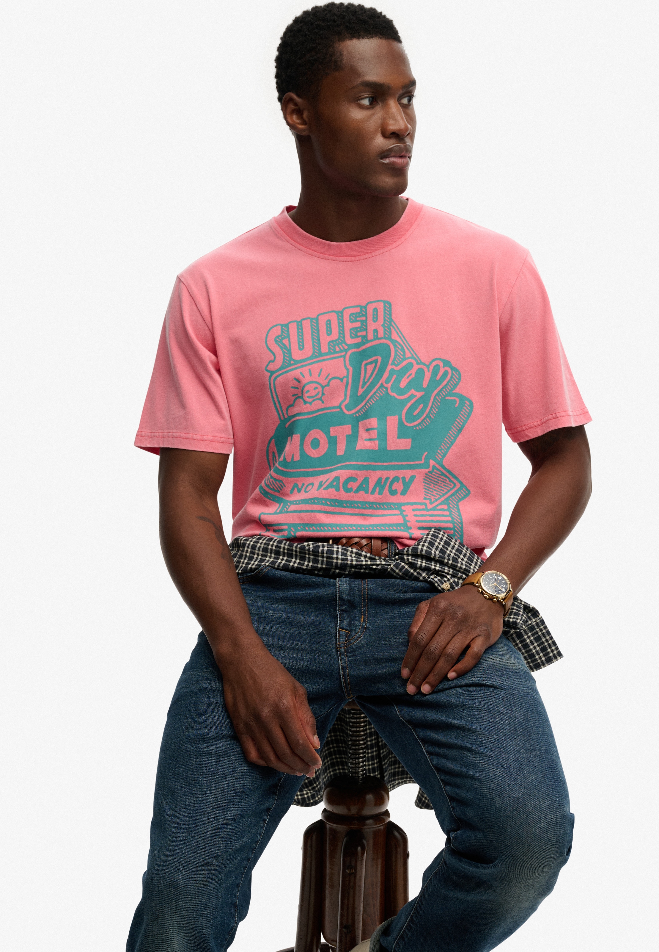 Superdry Shirt à col rond »ROADSIDE TRADE LOOSE TEE« Loose Fit, en coton et jersey simple, avec imprimé, facile d'entretien
