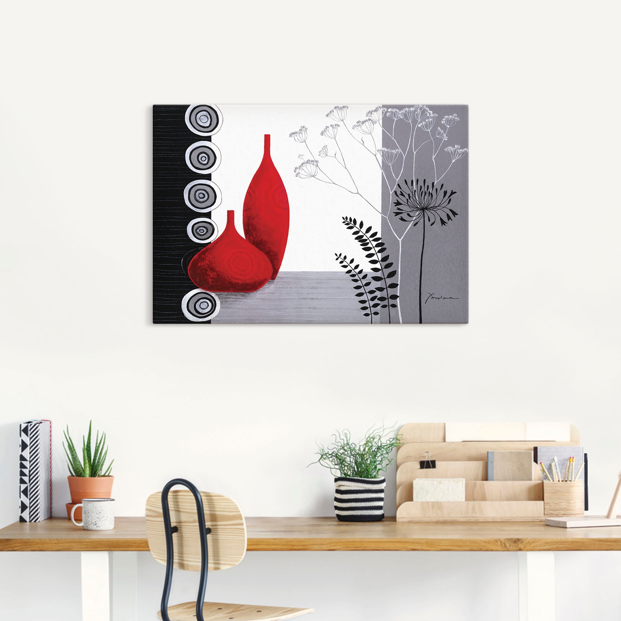 Artland Tableau sur toile »Rote Vasen« 1 cuis tlg. auf Holzrahmen gespannt