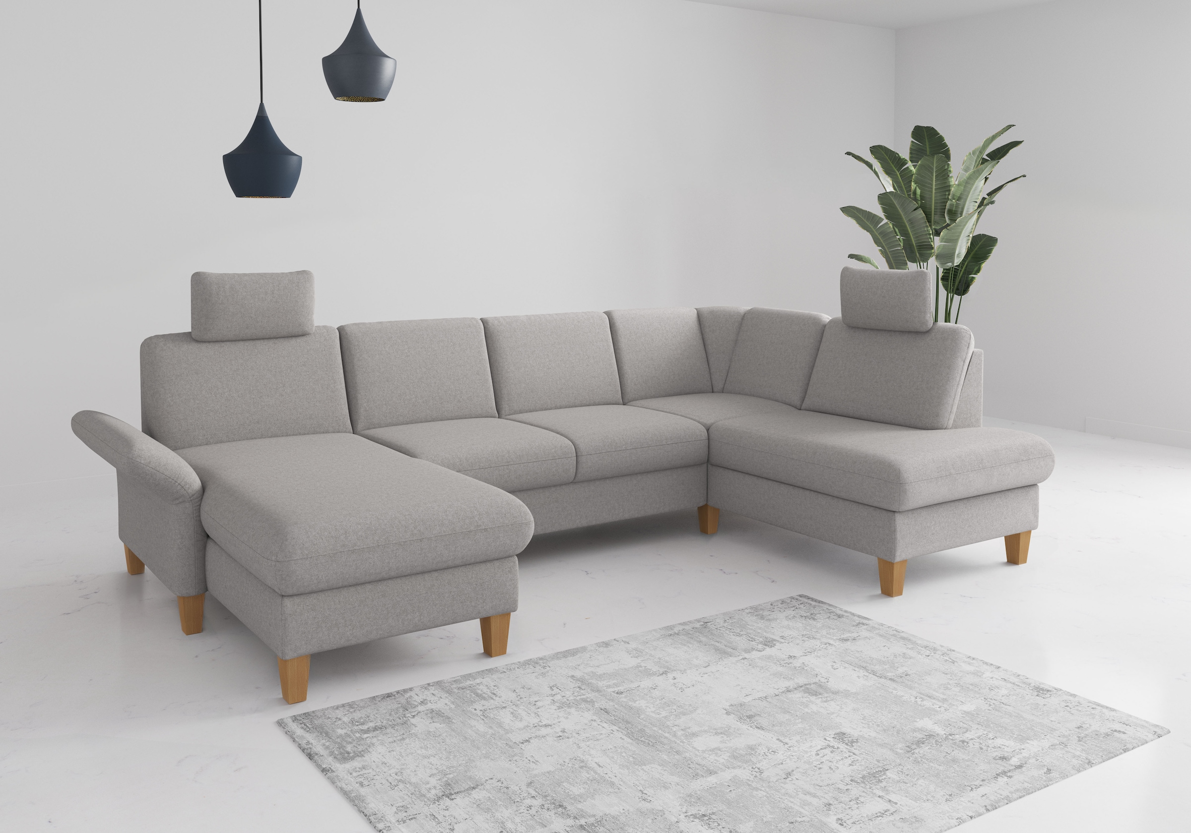 Home affaire Wohnlandschaft »Rochelle, U-Form« optional mit Armteilverstellung, mit Bettfunktion & Bettkasten