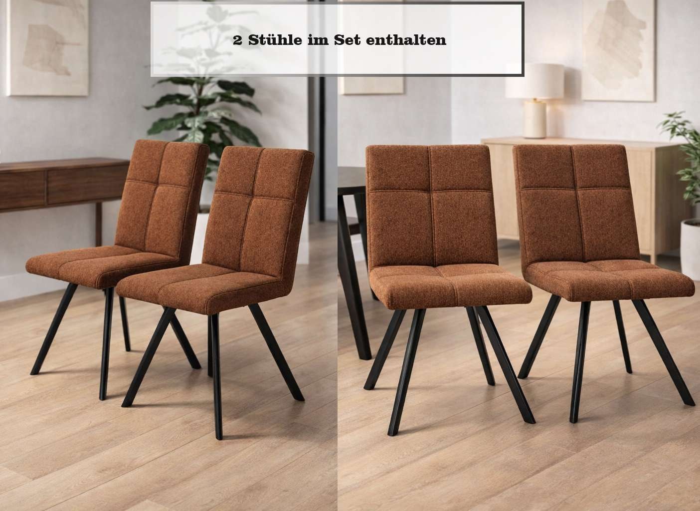 Home affaire Esszimmerstuhl »Mia Essstuhl, Wohnstuhl, Polsterstuhl, 4-Fussstuhl« (Set) 2 Stk.mit schwarz pulverbeschichteten Metallbeinen, gepolstert, modern