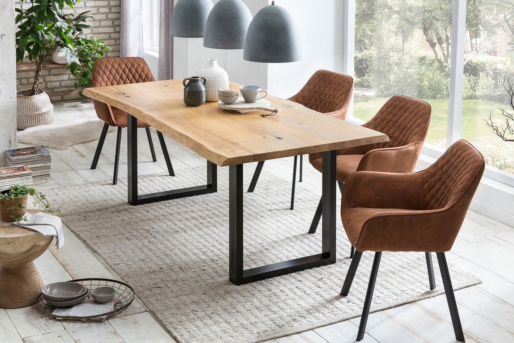 SalesFever Chaise avec accoudoirs »Cardiff Bequemer Esszimmerstuhl« (Set) 2 cuisEdles Doppelset: Rückenlehnen mit charmanter Rautensteppung