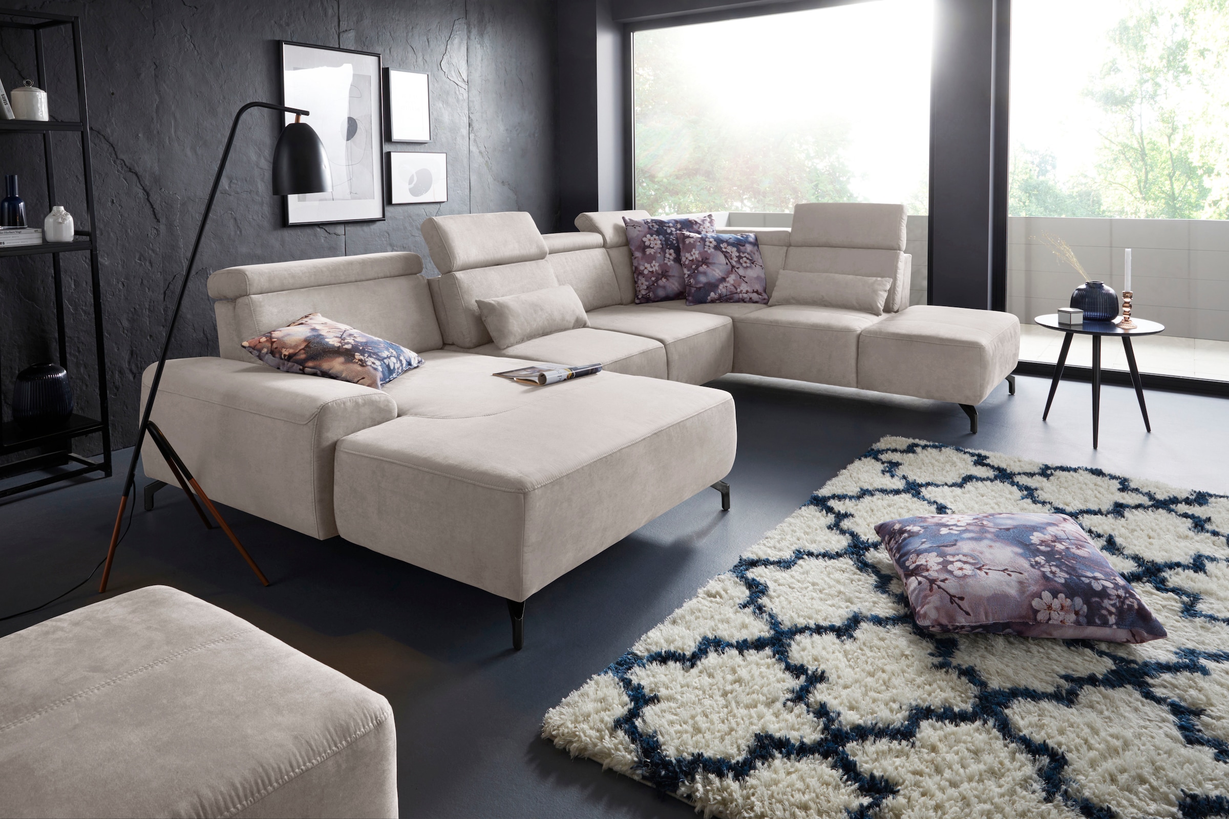 sit&more Wohnlandschaft »Gizeh U-Form« 12 cm Fusshöhe, inklusive Sitztiefenverstellung und Kopfteilverstellung