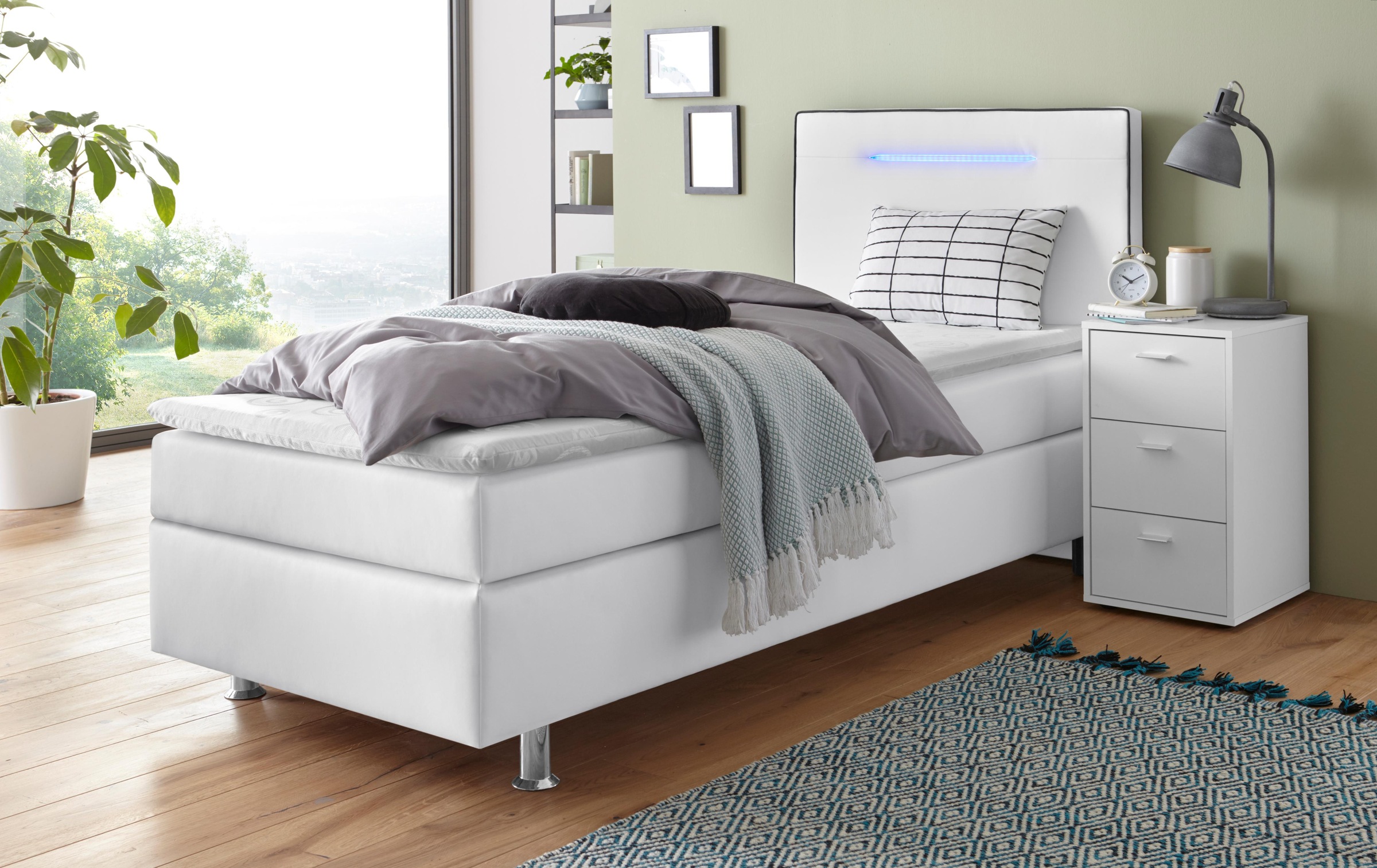 COLLECTION AB Boxspringbett »London, inklusive Topper und Kissen, mit LED-Beleuchtung« Boxspringbett erhältlich in 90cmx200cm, 140cmx200cm & 180cmx200cm