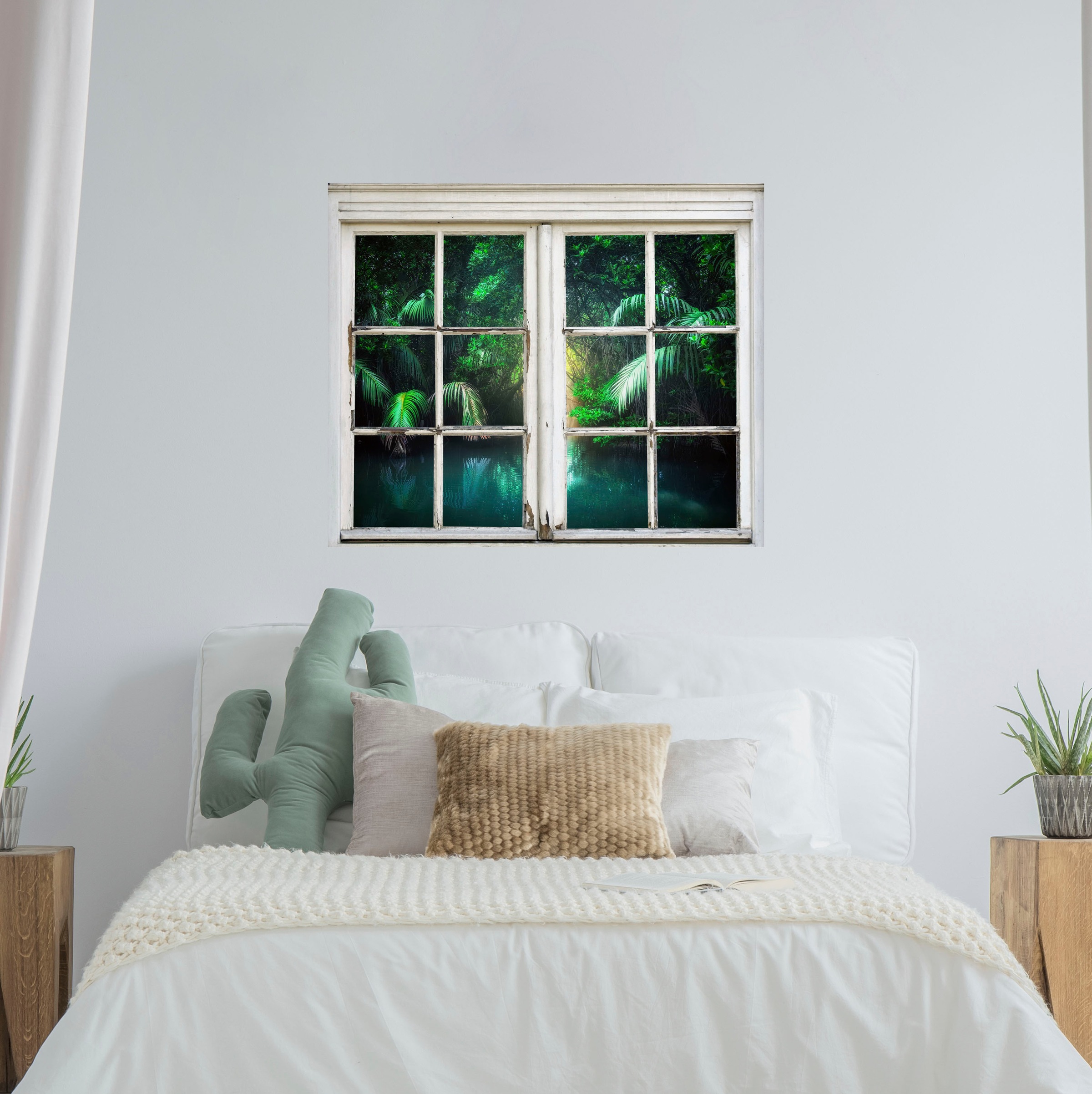 queence Autocollants muraux »Bäume am Wasser« Wandsticker, Wandbild, selbstklebend, 3D, Fenster