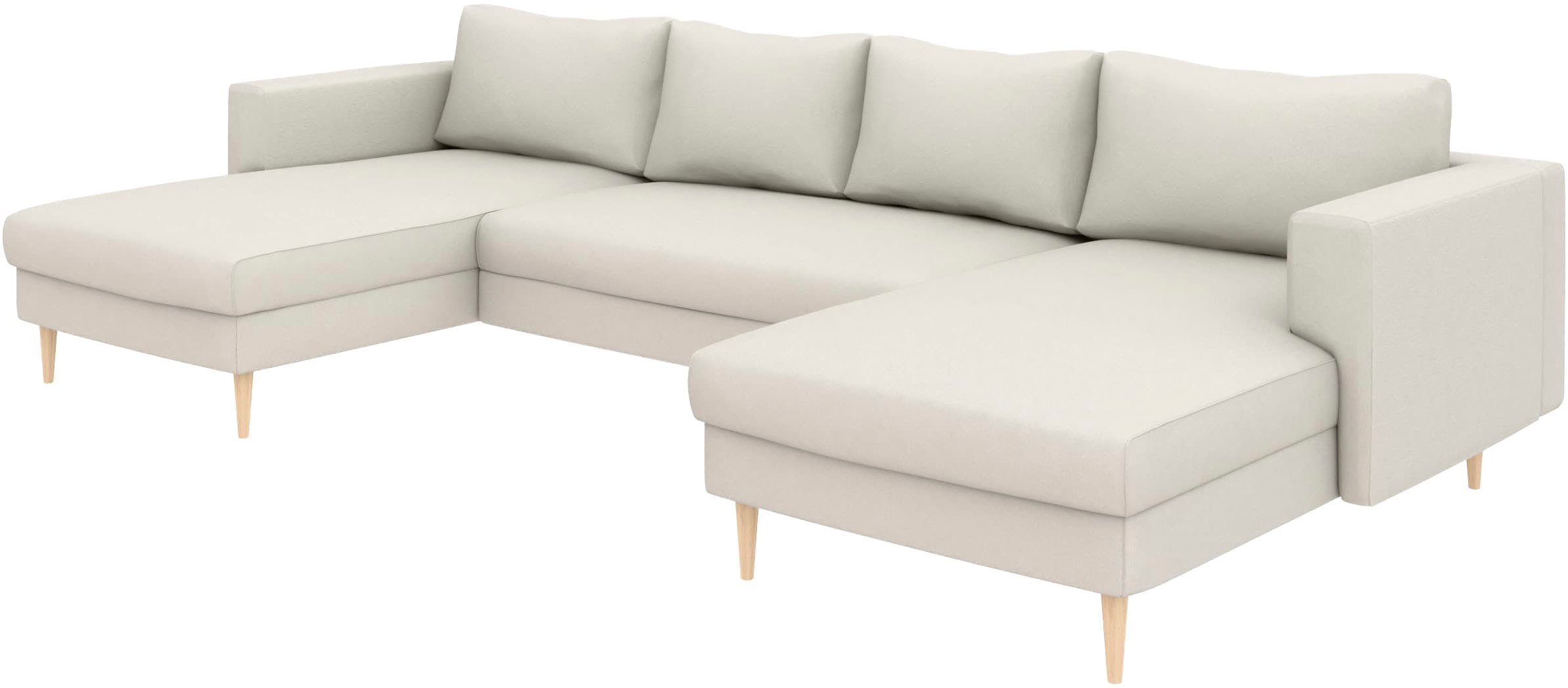 TRENDMANUFAKTUR Wohnlandschaft »Amazing, wahlw. mit Schlaffunktion & Bettkasten, Fuss Buche lackiert« Sofa in U-Form, in Cord oder Struktur, Breite 305 cm