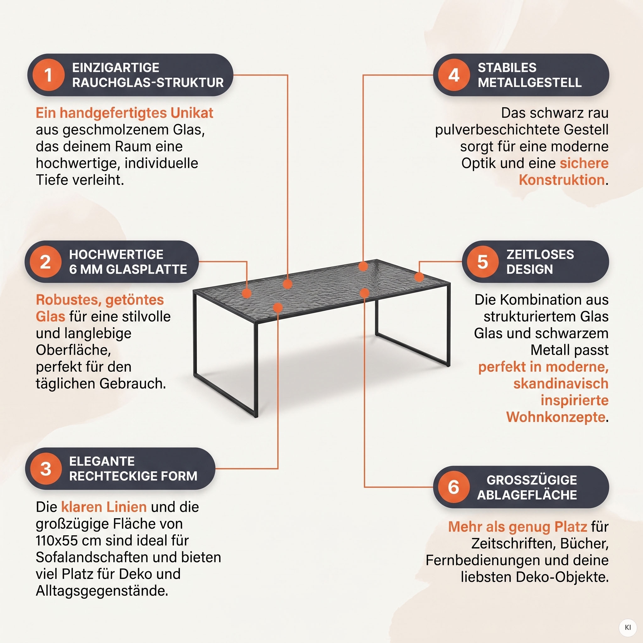 SalesFever Table basse »Wohnzimmertisch - Design trifft Funktionalität« 1 cuis tlg. plateau en verre avec effet structuré