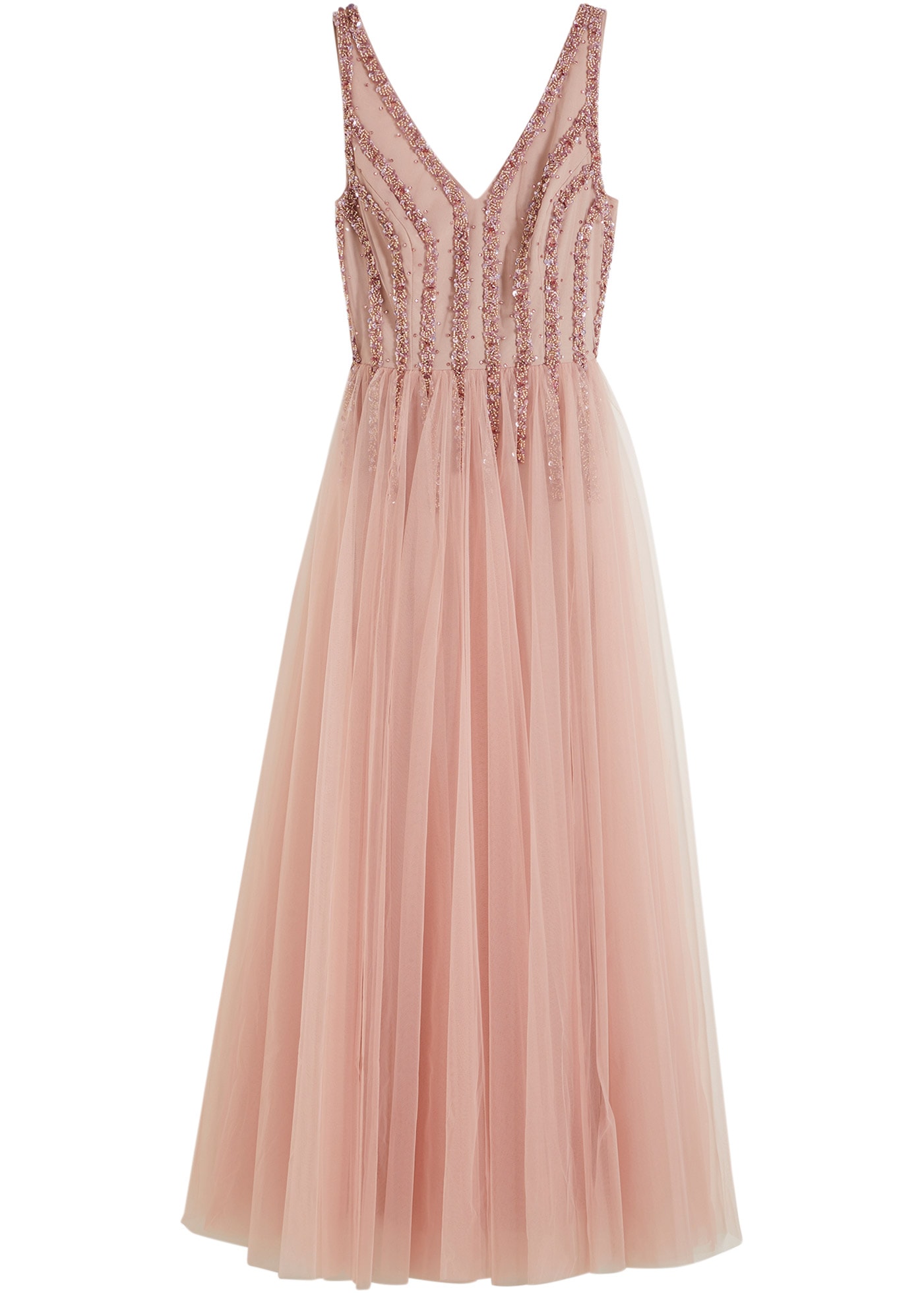 bonprix Maxi robe aus feinem Tüll, mit Paillettenstickerei im Oberteil, ohne Ärmel