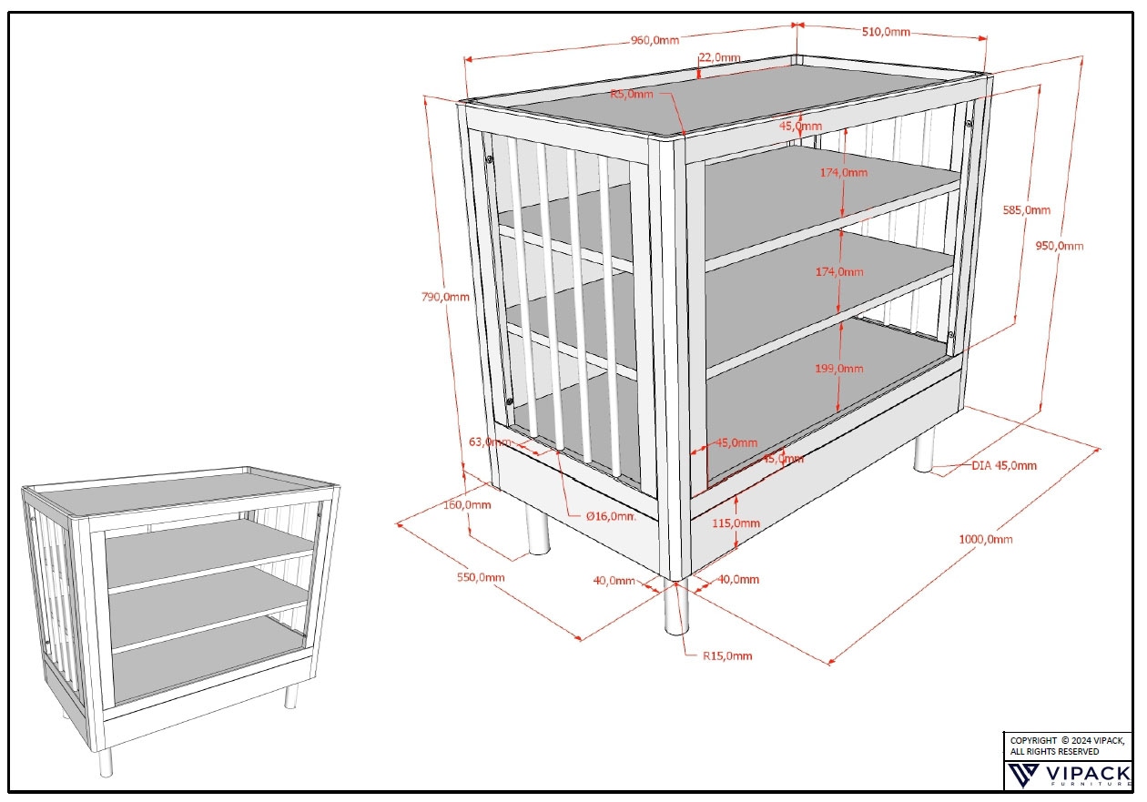 Vipack Commode à langer »Wickelregal aus massvier Eiche natur geölt, zeitloses Design« bis 11 kilos avec 3 compartiments spacieux, construit stable et solide 100 cm