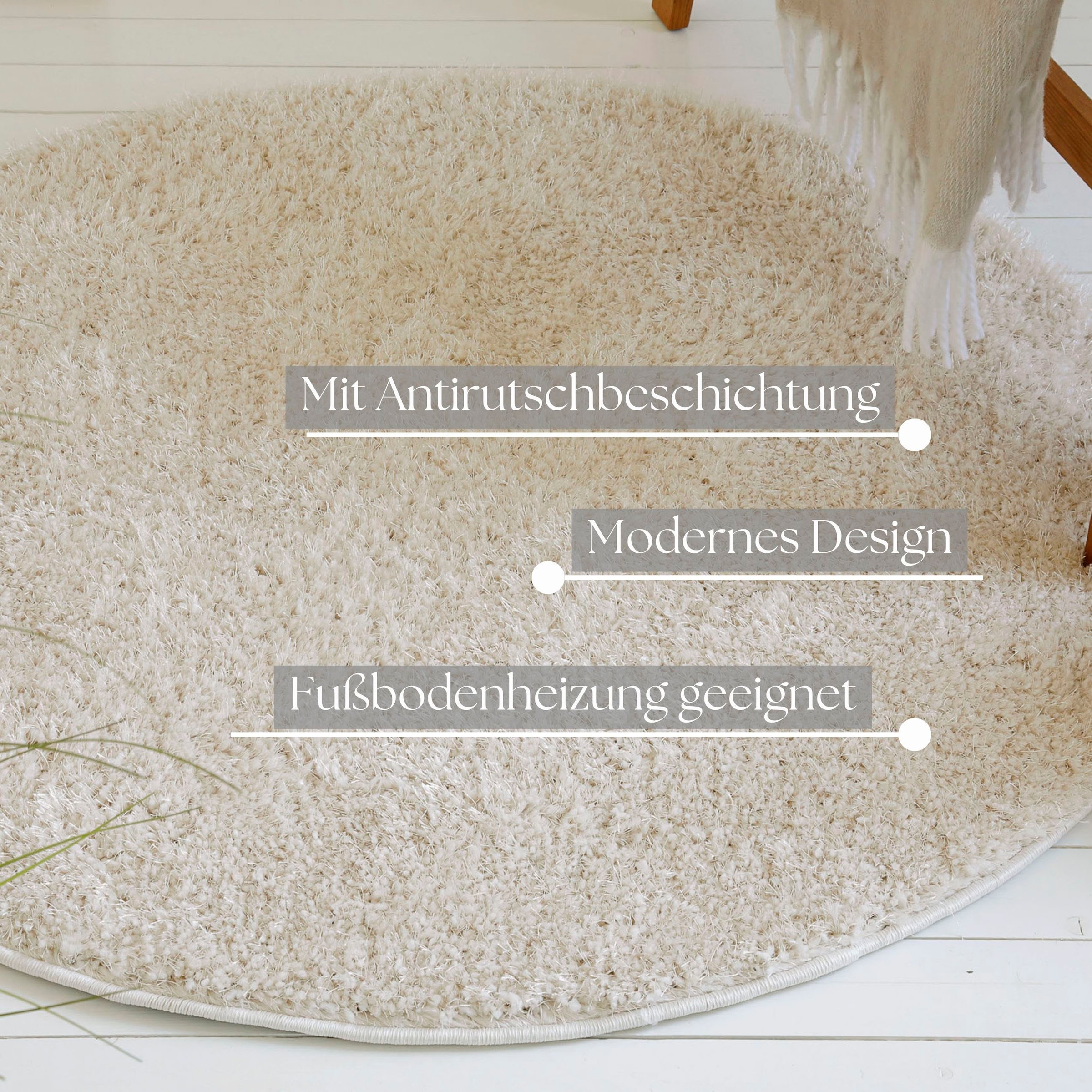GOODproduct Hochflor-Teppich »Nickolas« rund 30 mm Höhe Langflor, Shaggy, weicher Hochflor, uni farben, mit Glanz, Wohnzimmer